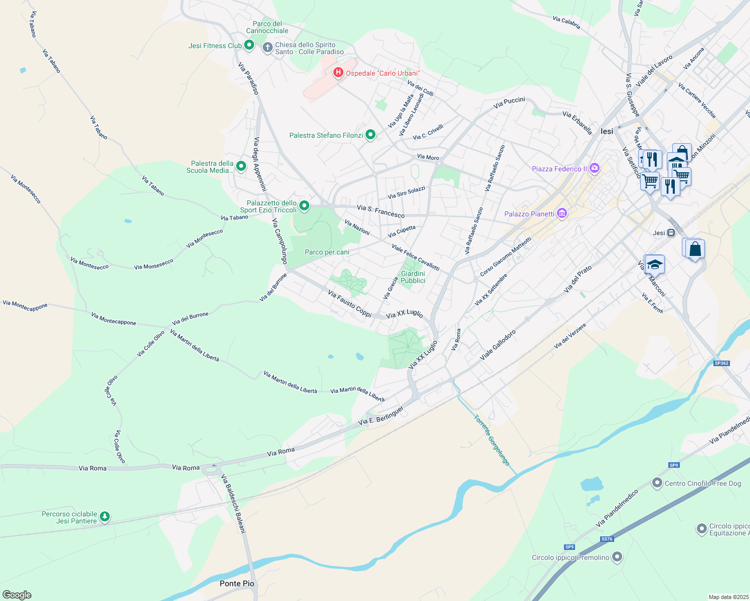 map of restaurants, bars, coffee shops, grocery stores, and more near 4 Via Salvo D'Acquisto in Jesi