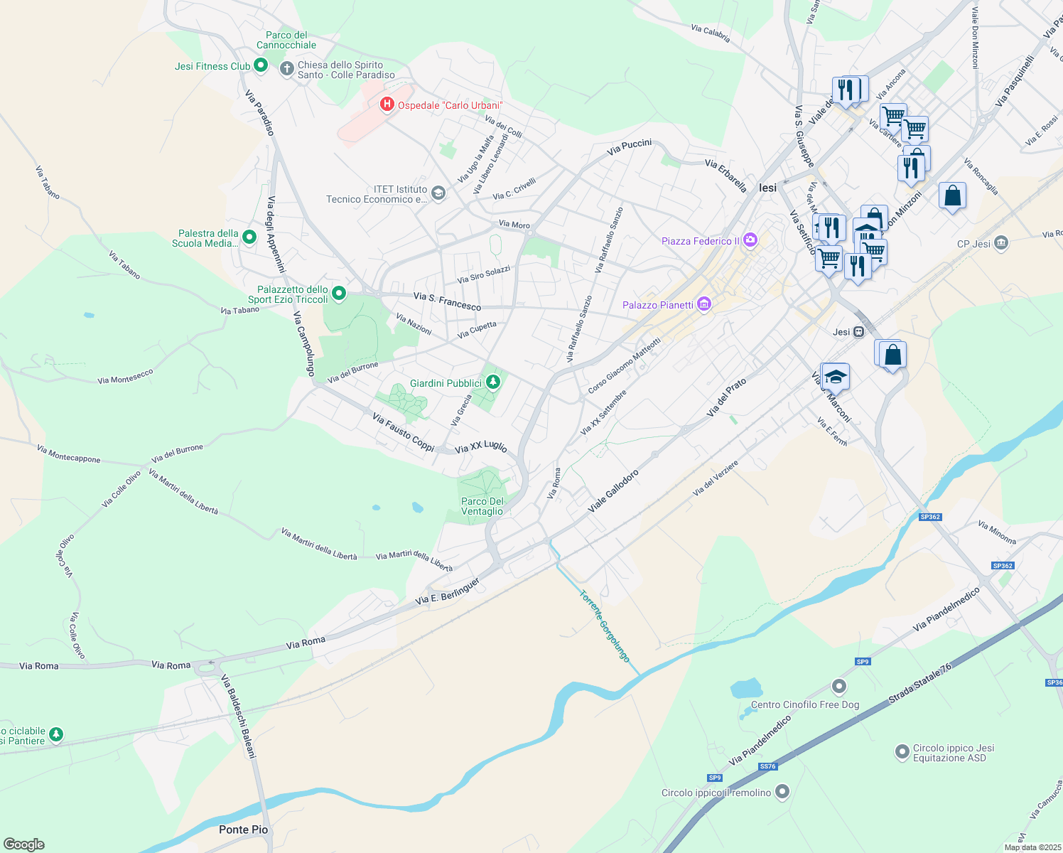 map of restaurants, bars, coffee shops, grocery stores, and more near 15B Via Staffolo in Jesi