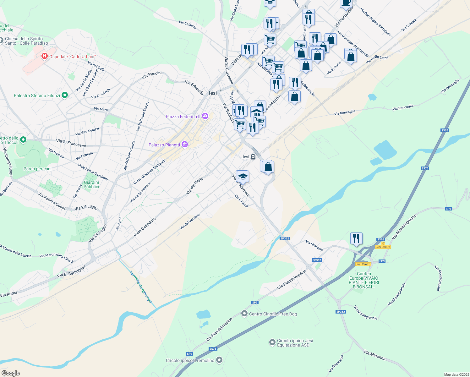 map of restaurants, bars, coffee shops, grocery stores, and more near 6 Via del Verziere in Jesi