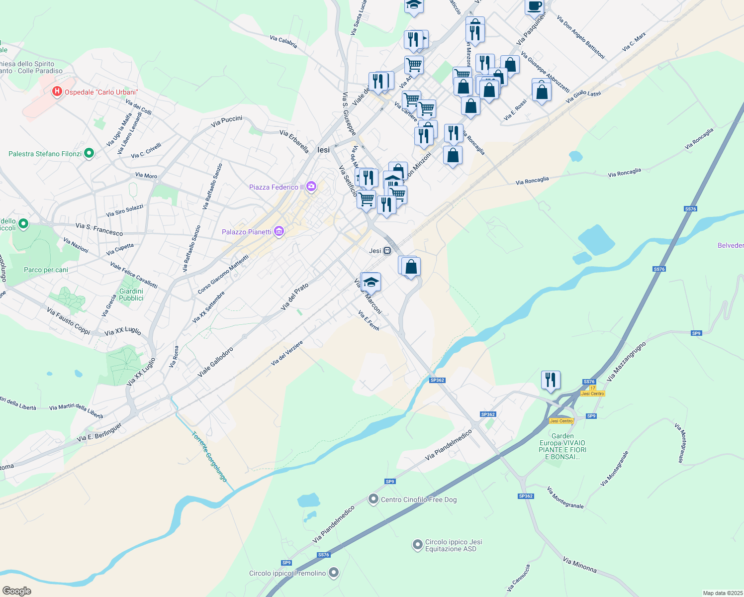 map of restaurants, bars, coffee shops, grocery stores, and more near 6 Via Santa Maria in Jesi
