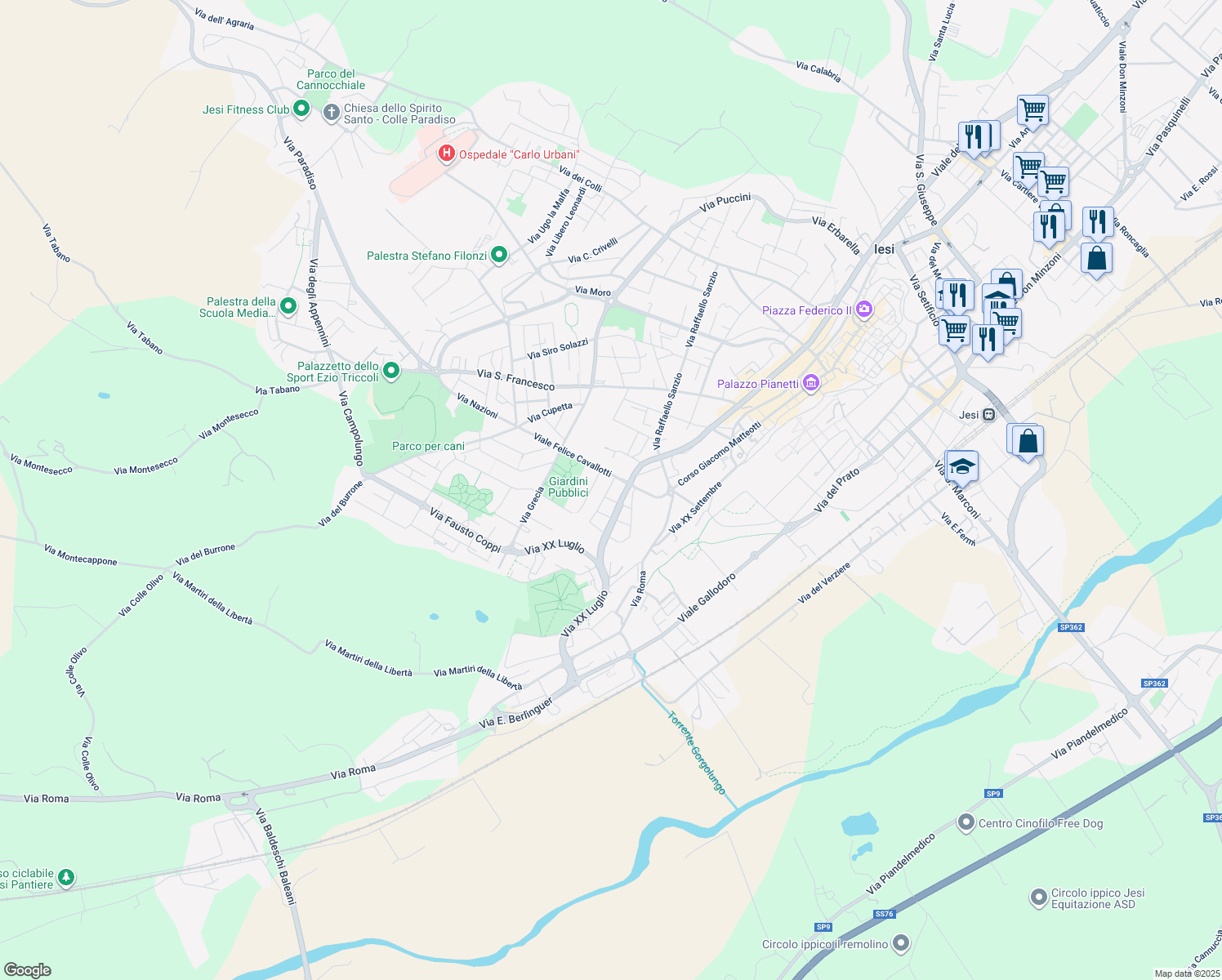 map of restaurants, bars, coffee shops, grocery stores, and more near 2 Via Castelbellino in Jesi