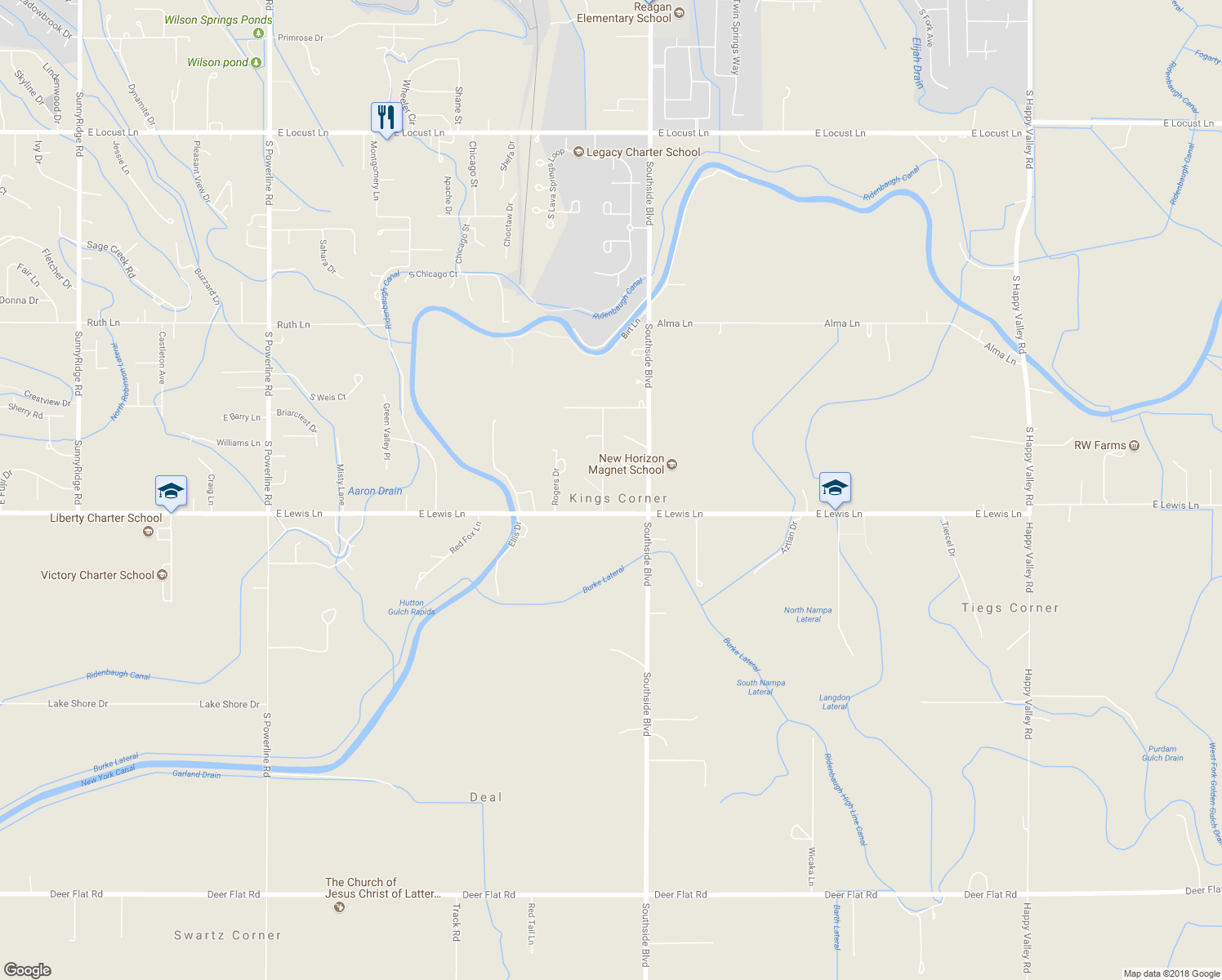 map of restaurants, bars, coffee shops, grocery stores, and more near 5324 Henry Street in Nampa