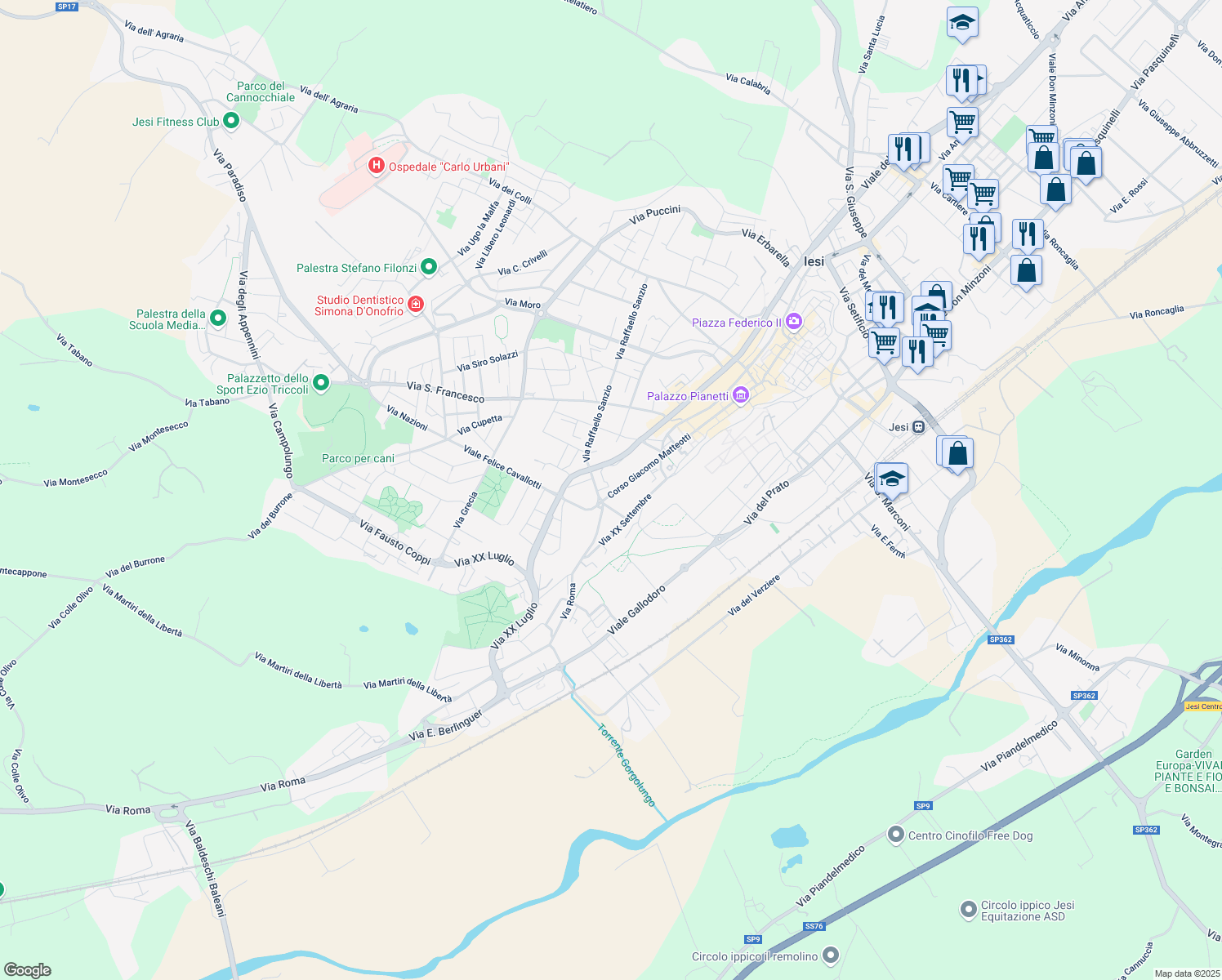 map of restaurants, bars, coffee shops, grocery stores, and more near 96A Corso Giacomo Matteotti in Jesi