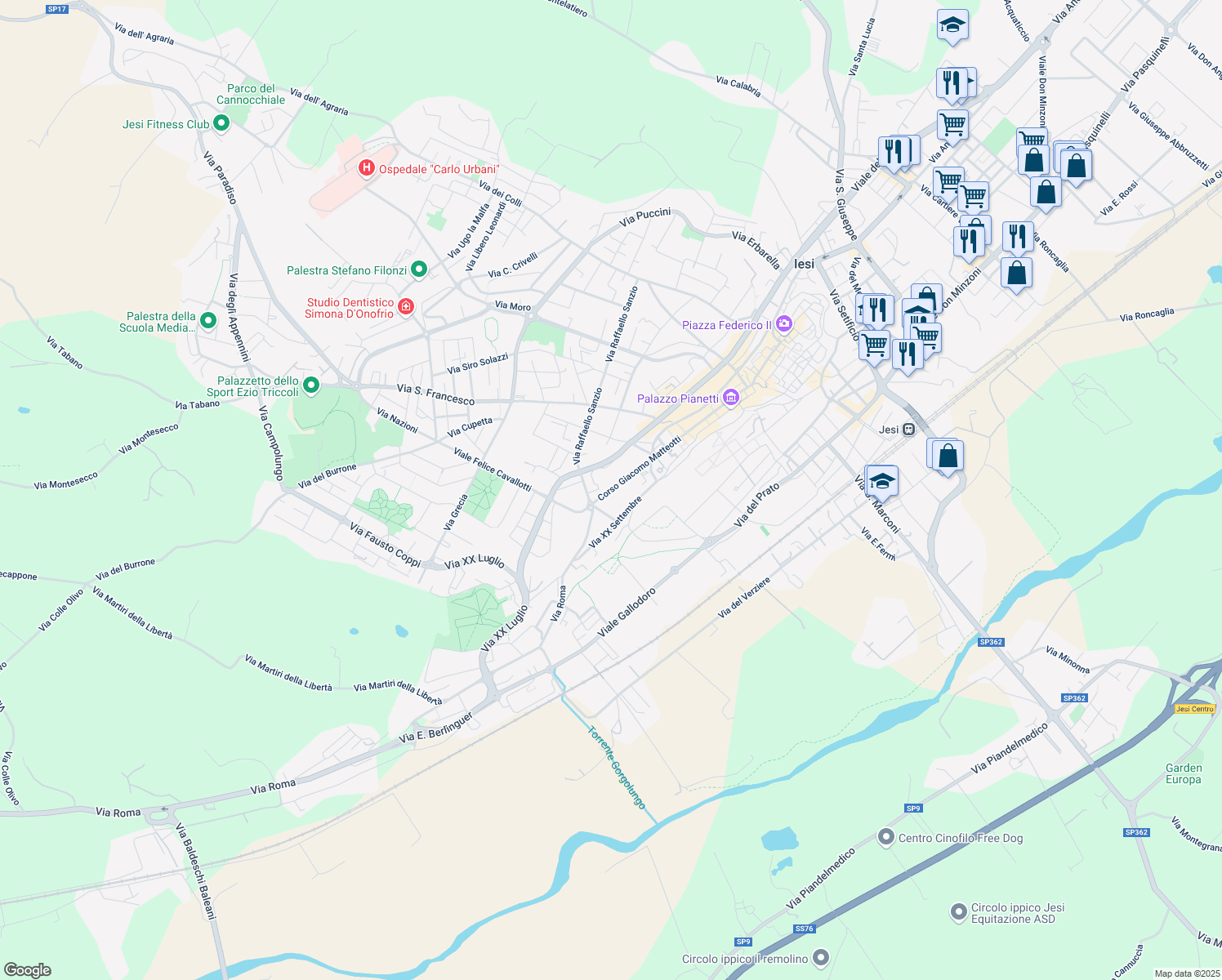 map of restaurants, bars, coffee shops, grocery stores, and more near 96/A Corso Giacomo Matteotti in Jesi