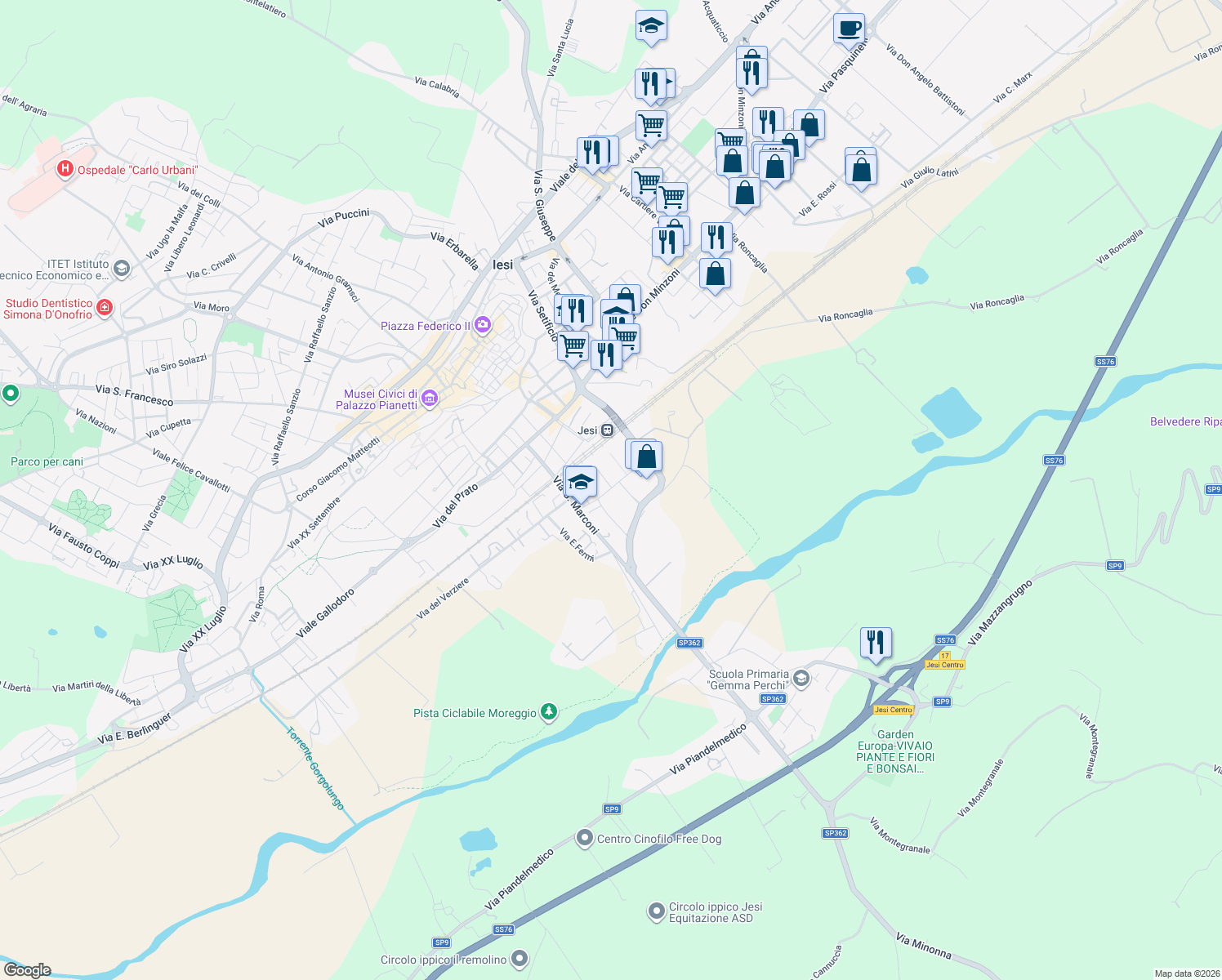 map of restaurants, bars, coffee shops, grocery stores, and more near 9C Via Santa Maria in Jesi