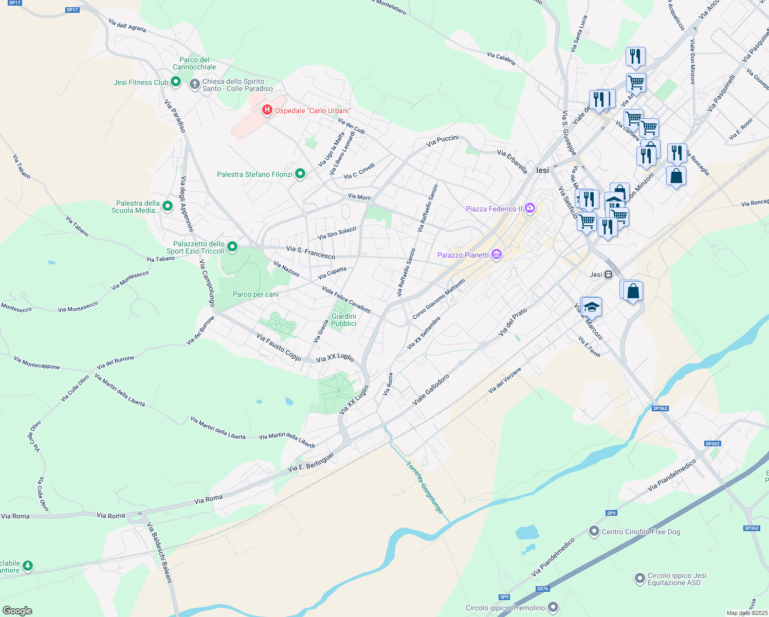 map of restaurants, bars, coffee shops, grocery stores, and more near 2 Via Castelbellino in Jesi