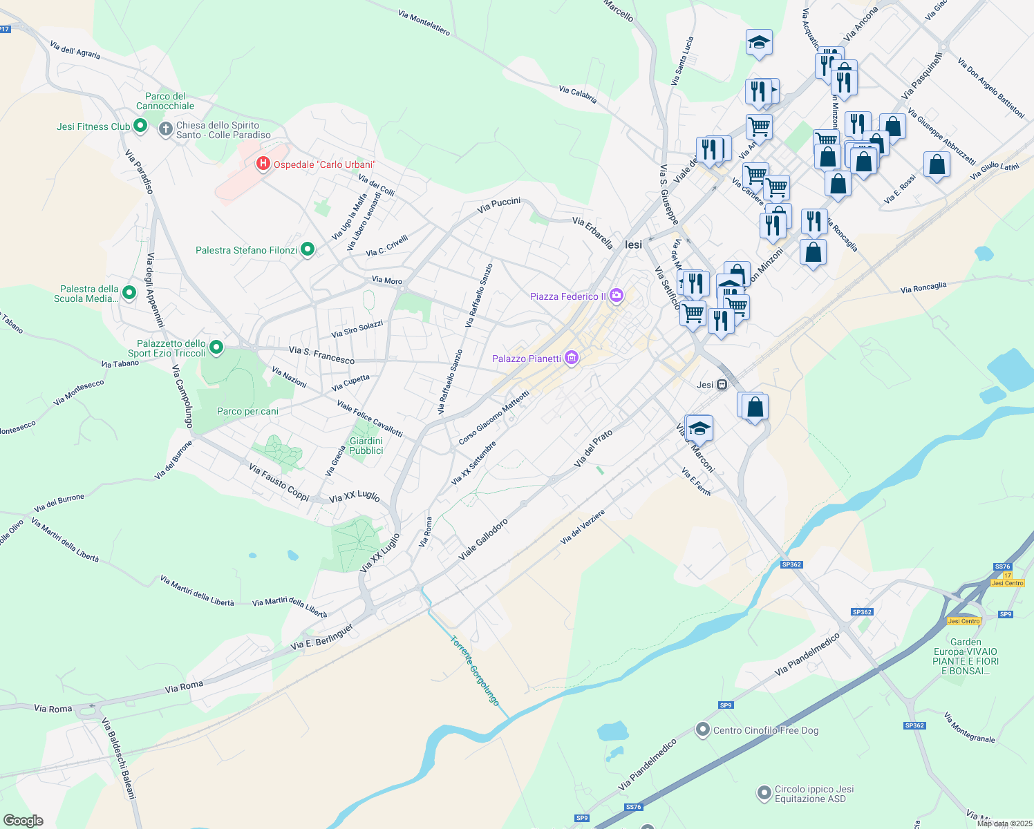 map of restaurants, bars, coffee shops, grocery stores, and more near 49C Corso Giacomo Matteotti in Jesi
