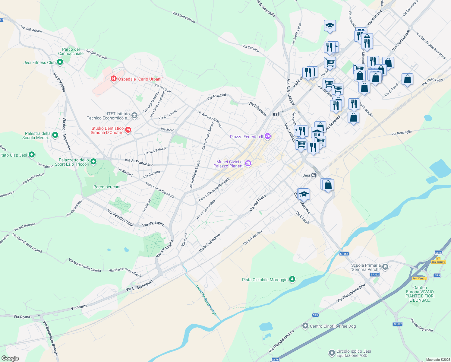 map of restaurants, bars, coffee shops, grocery stores, and more near 49C Corso Giacomo Matteotti in Jesi