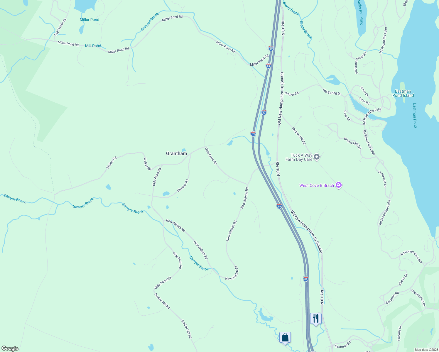 map of restaurants, bars, coffee shops, grocery stores, and more near 58 Top O World Road in Grantham