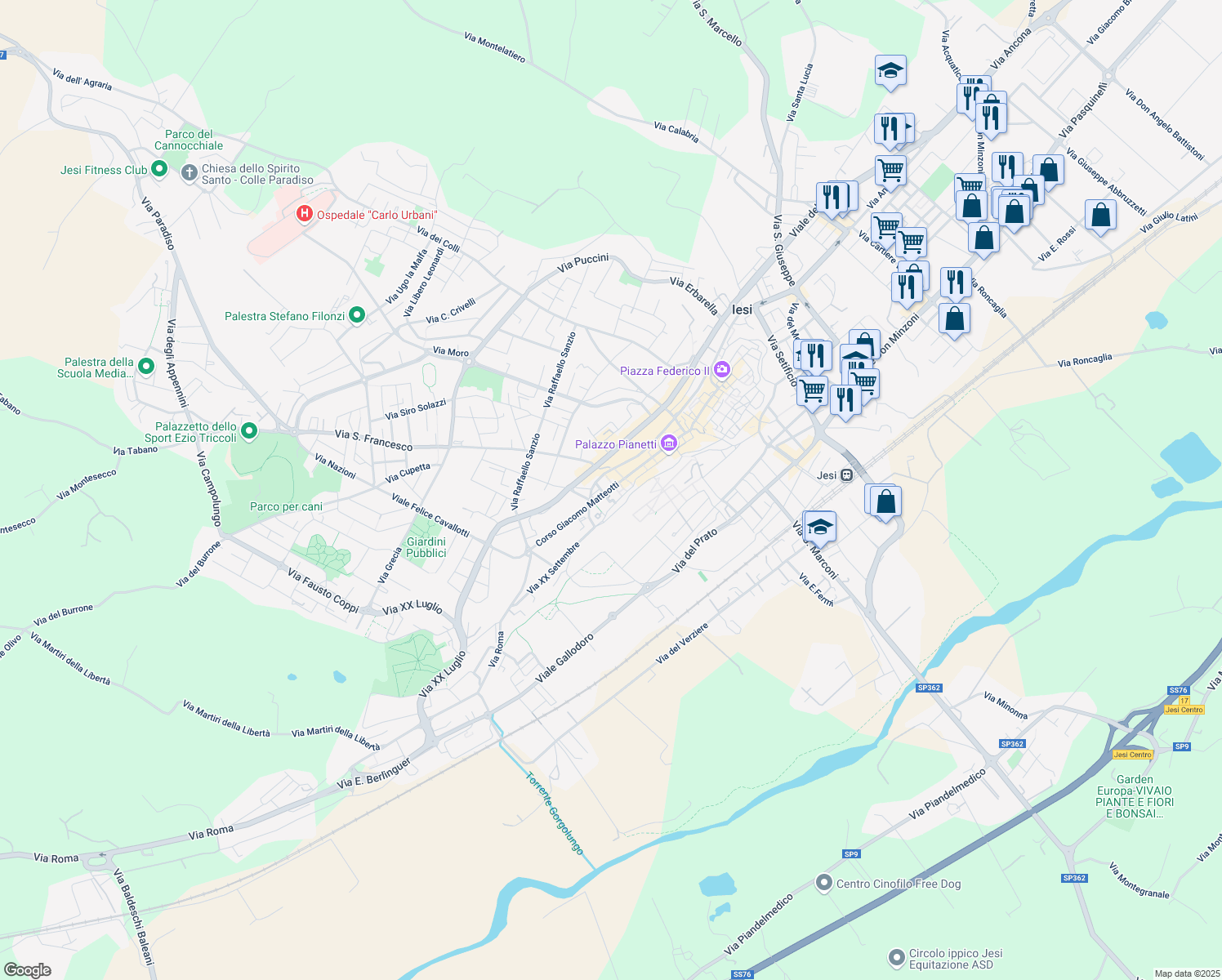 map of restaurants, bars, coffee shops, grocery stores, and more near 49C Corso Giacomo Matteotti in Jesi