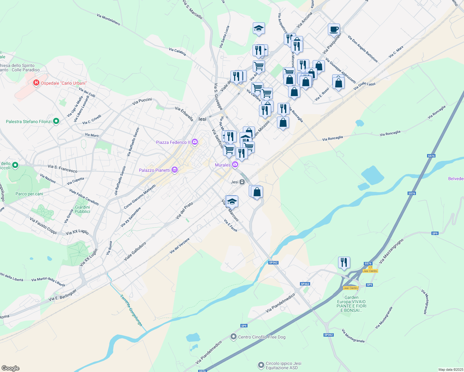 map of restaurants, bars, coffee shops, grocery stores, and more near 1 Via IV Novembre in Jesi