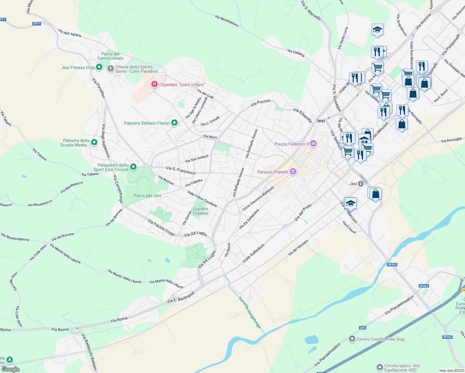 map of restaurants, bars, coffee shops, grocery stores, and more near 15 Via G. Radiciotti in Jesi