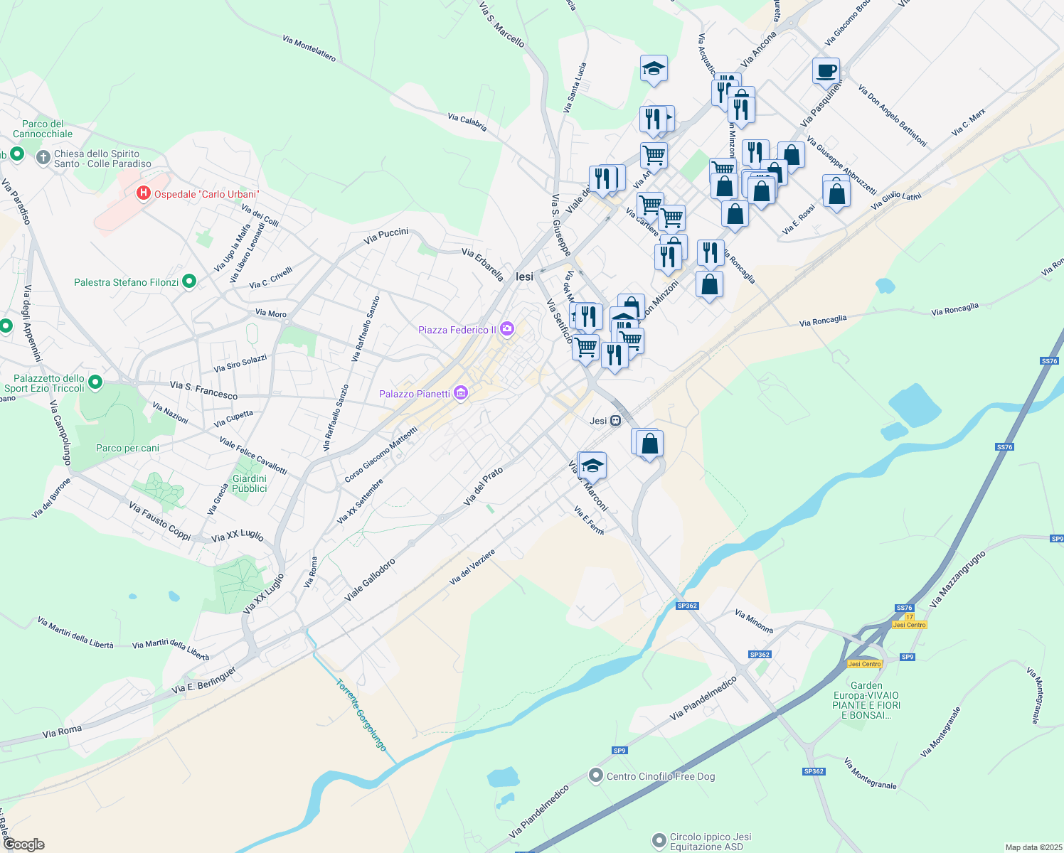 map of restaurants, bars, coffee shops, grocery stores, and more near 47 Galleria della Sima in Jesi