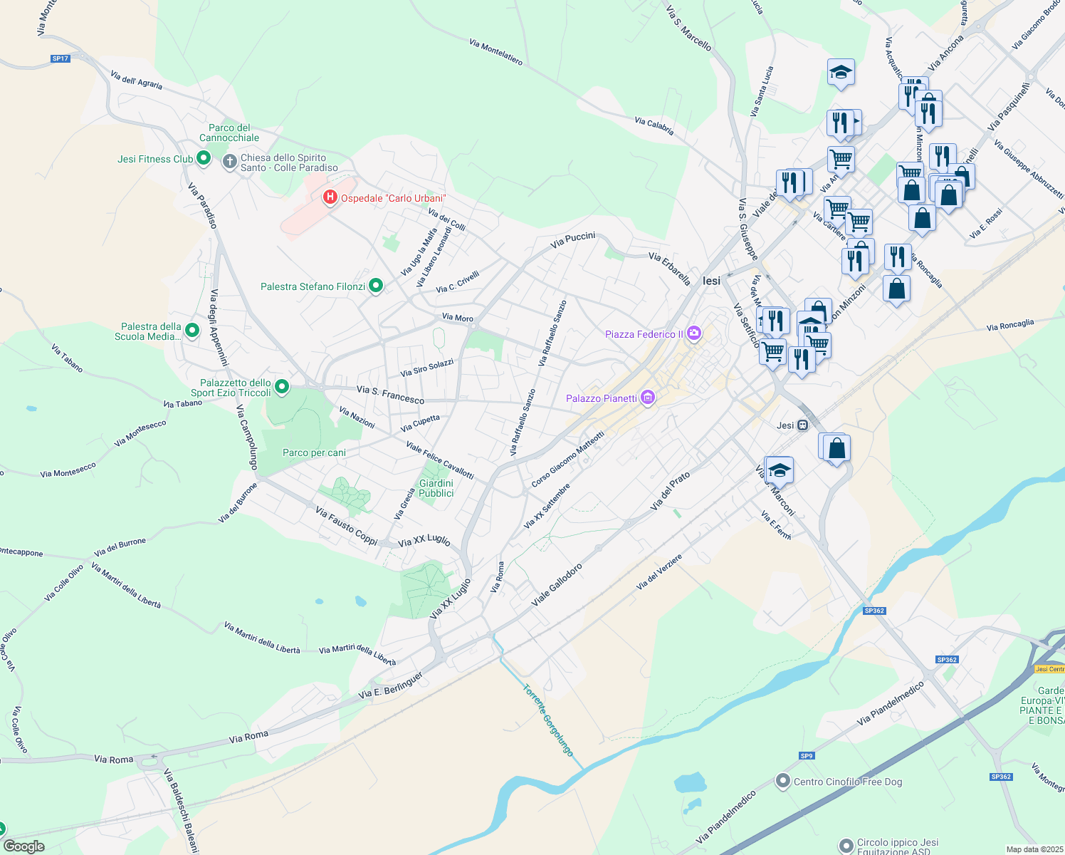 map of restaurants, bars, coffee shops, grocery stores, and more near 2 Via Gioacchino Rossini in Jesi