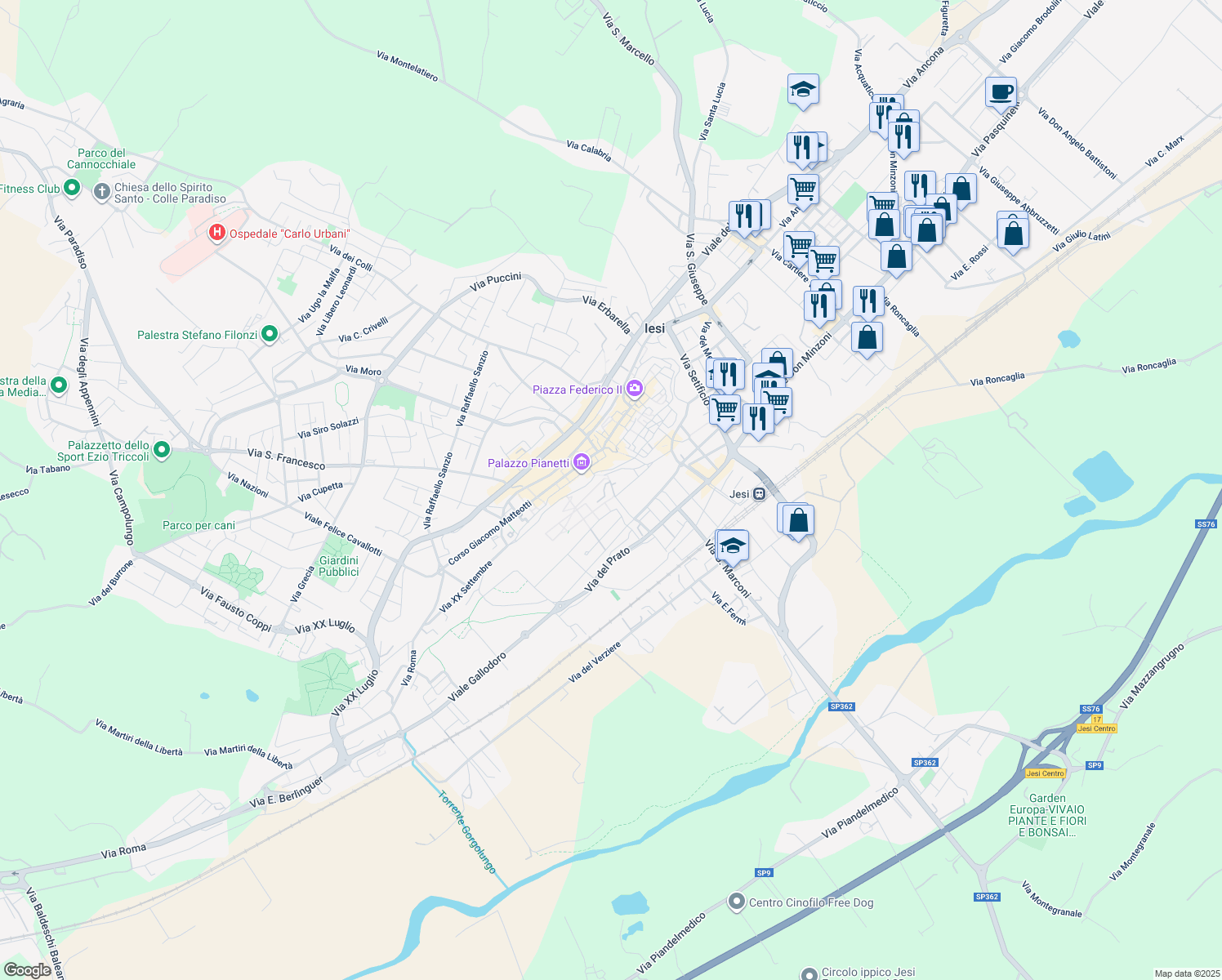 map of restaurants, bars, coffee shops, grocery stores, and more near 5A Via Castelfidardo in Jesi