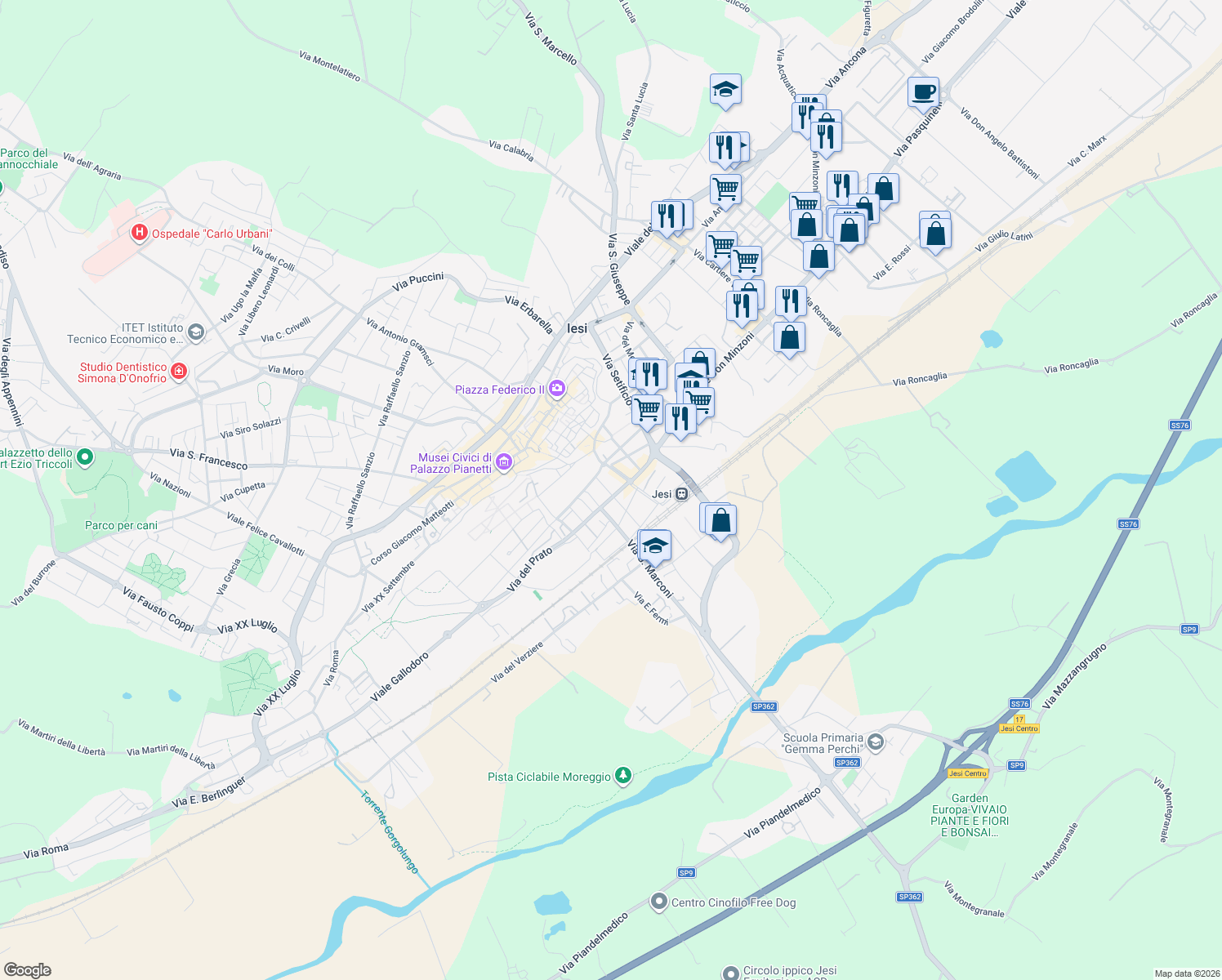 map of restaurants, bars, coffee shops, grocery stores, and more near 4BIS Via Antonio Colocci in Jesi