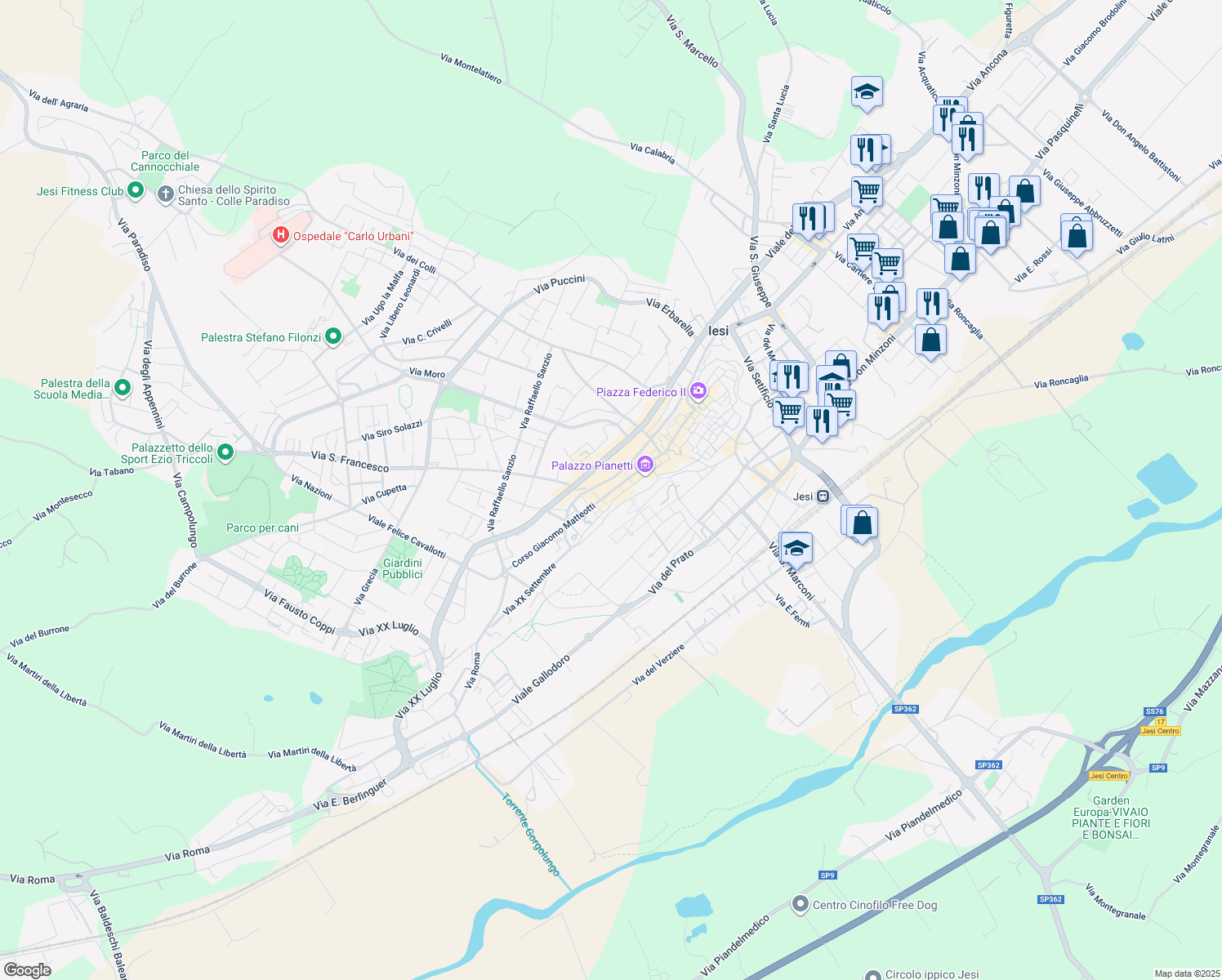 map of restaurants, bars, coffee shops, grocery stores, and more near 10 Mura Occidentali in Jesi