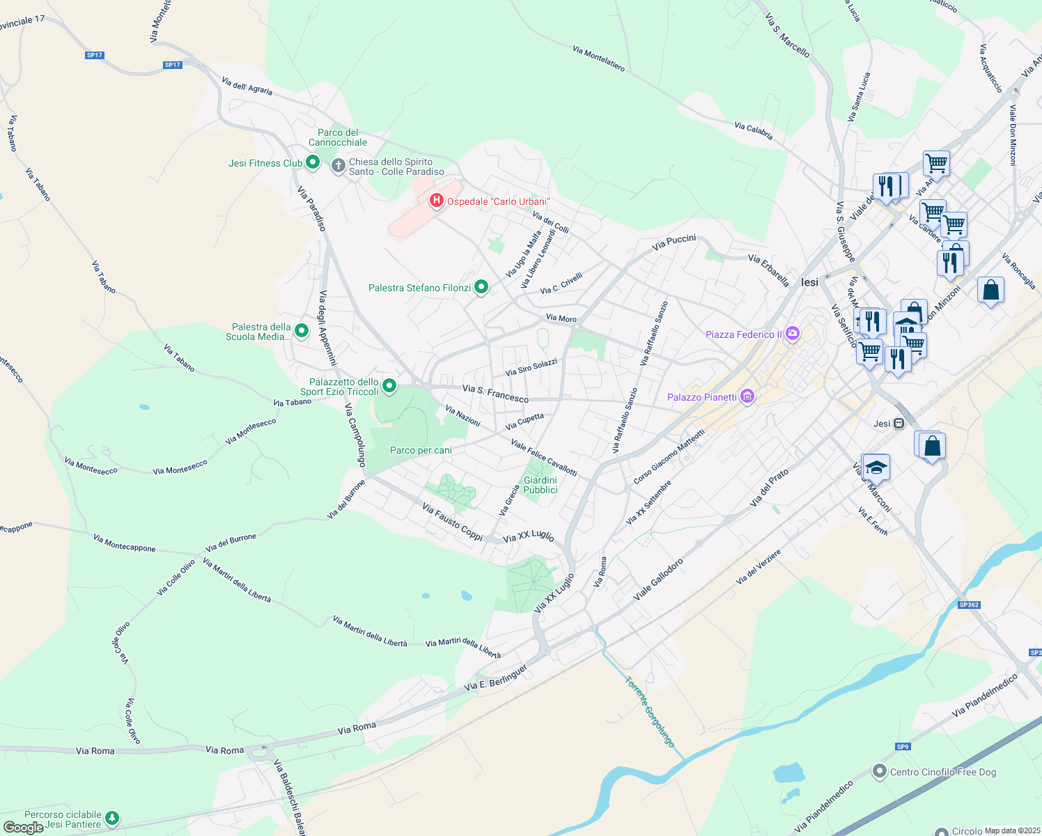 map of restaurants, bars, coffee shops, grocery stores, and more near 9 Via Cupetta in Jesi
