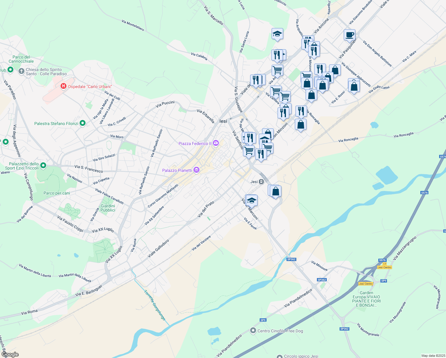 map of restaurants, bars, coffee shops, grocery stores, and more near 47 Galleria della Sima in Jesi