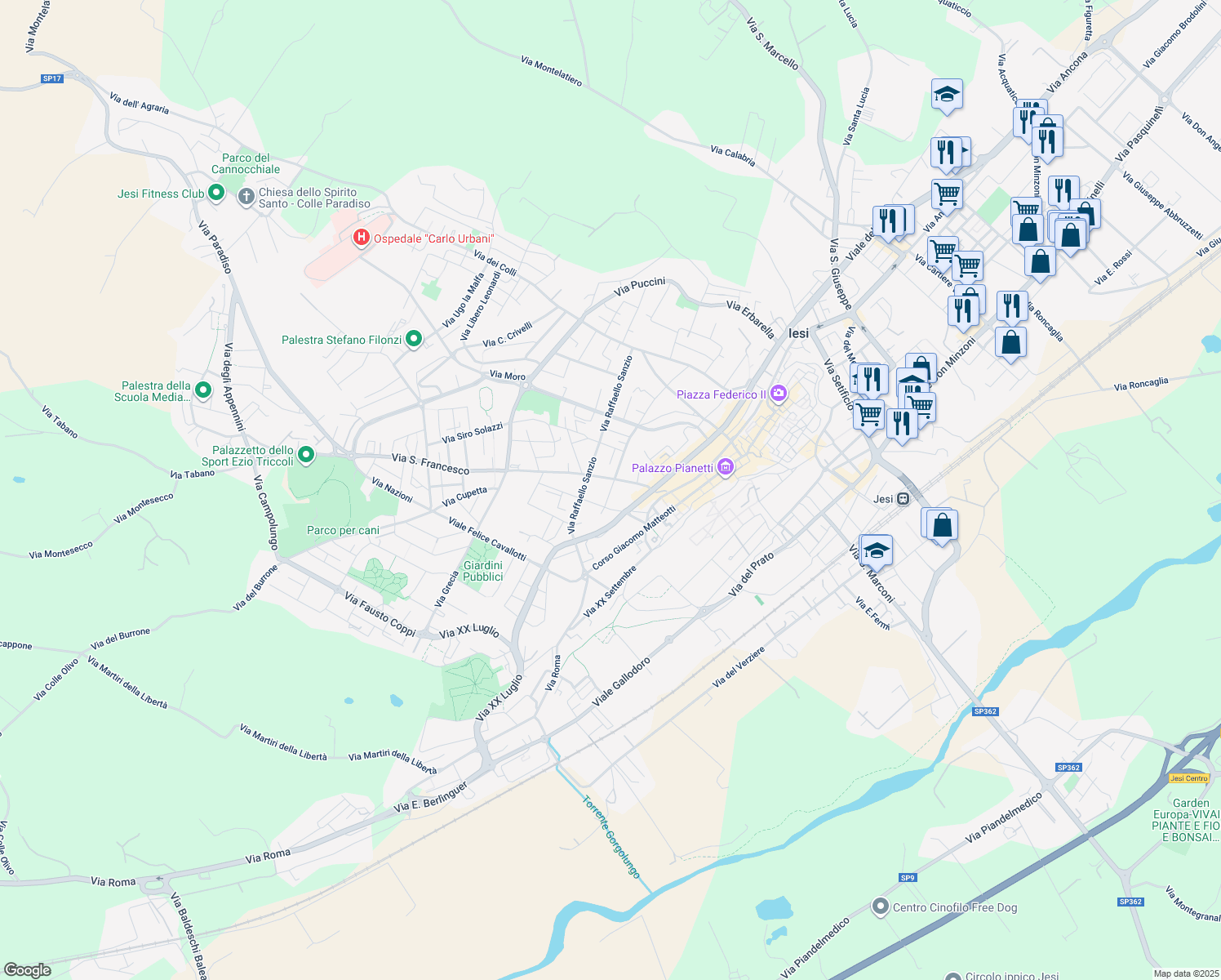 map of restaurants, bars, coffee shops, grocery stores, and more near 2 Via Gioacchino Rossini in Jesi