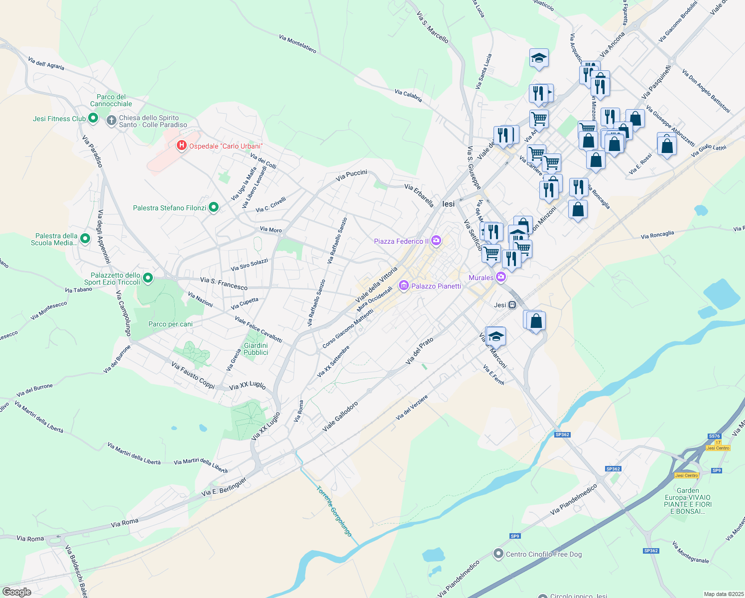 map of restaurants, bars, coffee shops, grocery stores, and more near 10 Mura Occidentali in Jesi