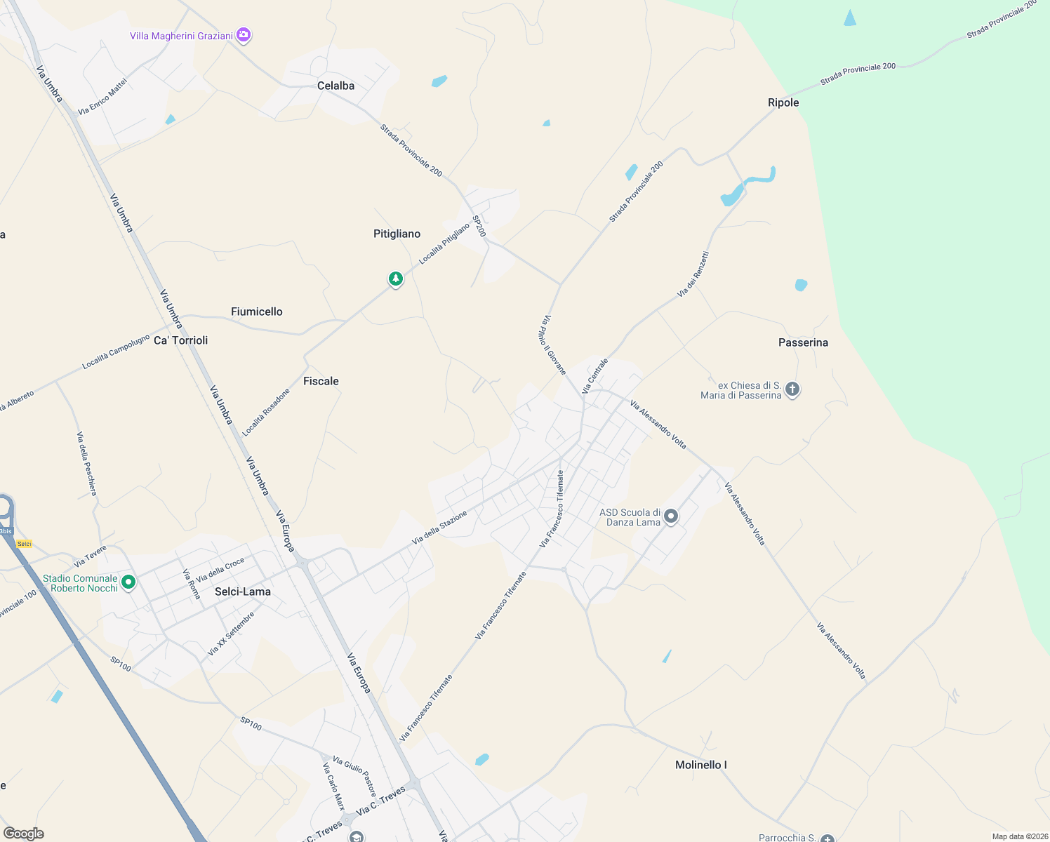 map of restaurants, bars, coffee shops, grocery stores, and more near 13 Via dei Paltelli in Selci Lama