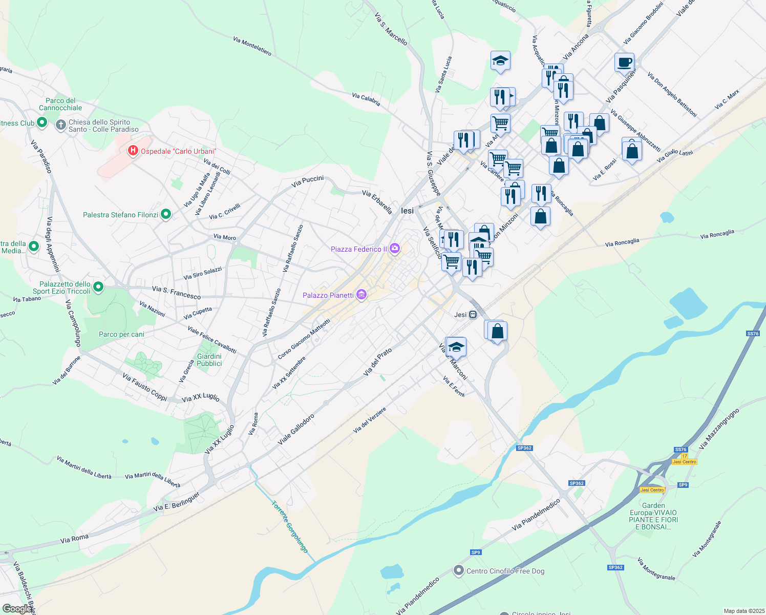 map of restaurants, bars, coffee shops, grocery stores, and more near 3 Via del Lavatoio in Jesi