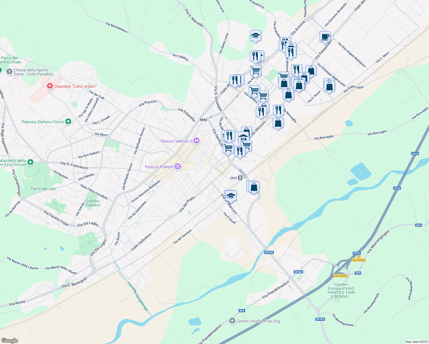 map of restaurants, bars, coffee shops, grocery stores, and more near 4BIS Via Antonio Colocci in Jesi