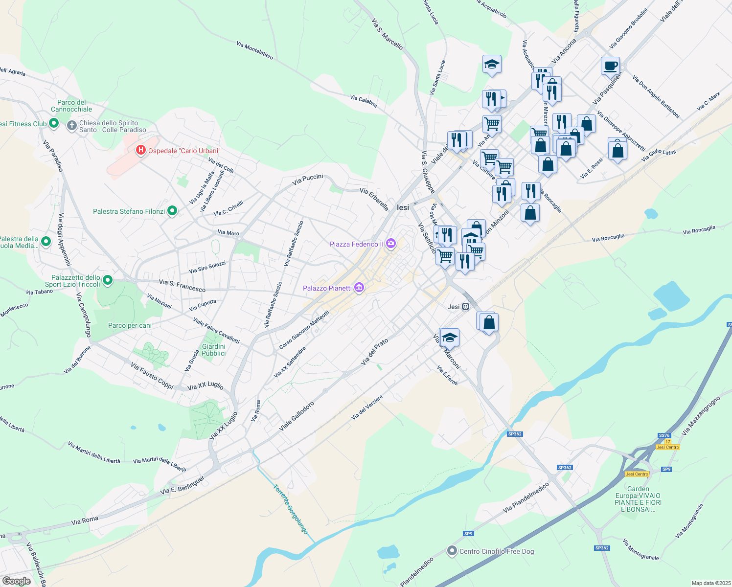 map of restaurants, bars, coffee shops, grocery stores, and more near 5A Via Castelfidardo in Jesi