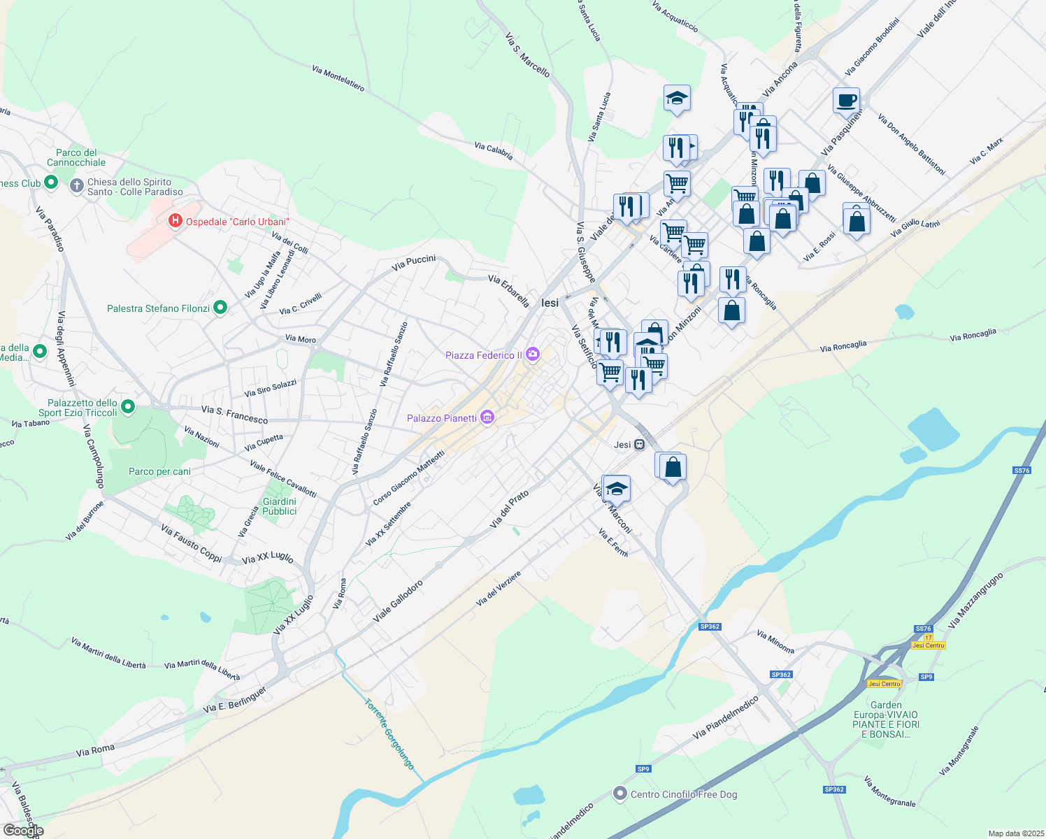 map of restaurants, bars, coffee shops, grocery stores, and more near 8 Piazza Angelo Colocci in Jesi