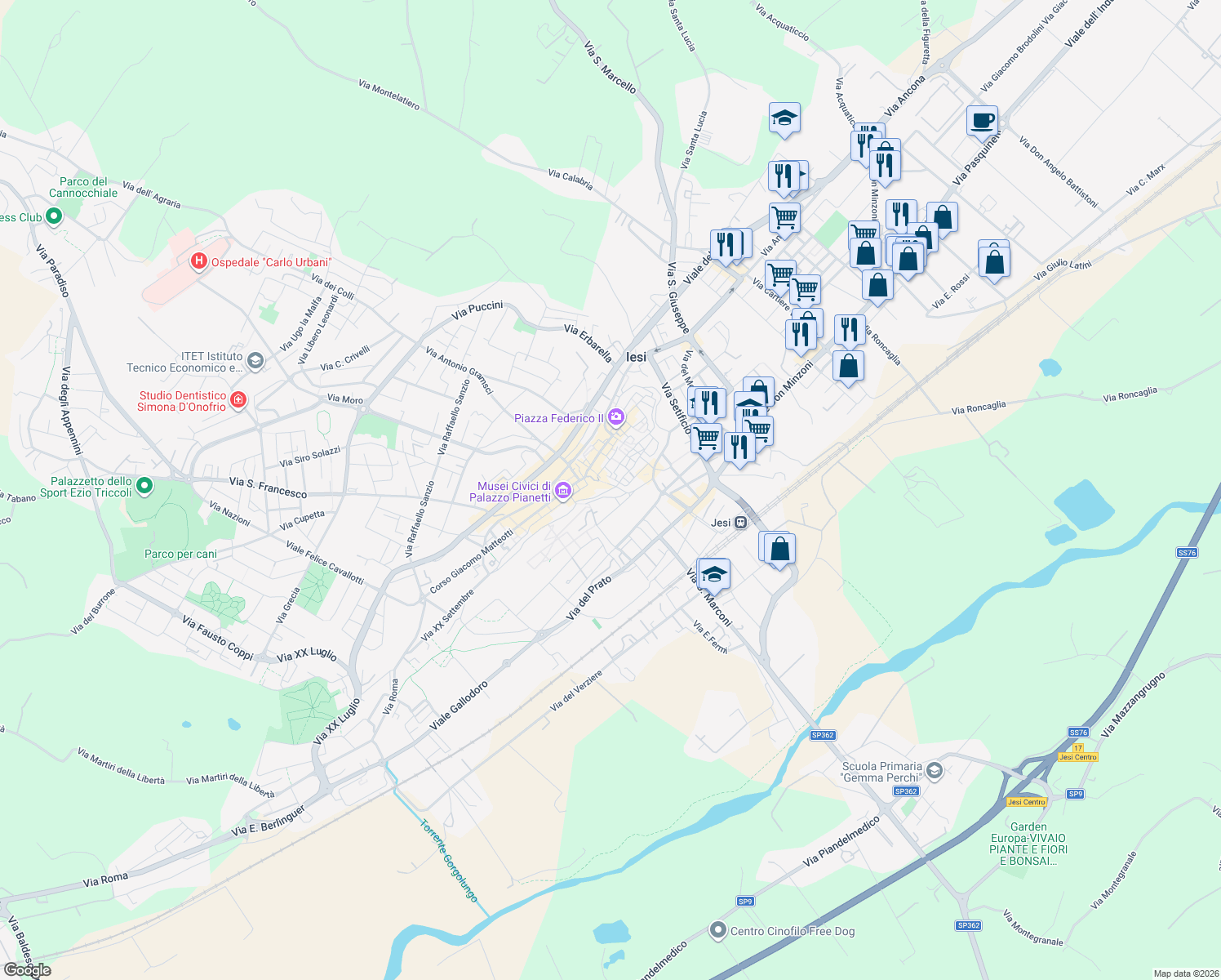map of restaurants, bars, coffee shops, grocery stores, and more near 8 Piazza Angelo Colocci in Jesi