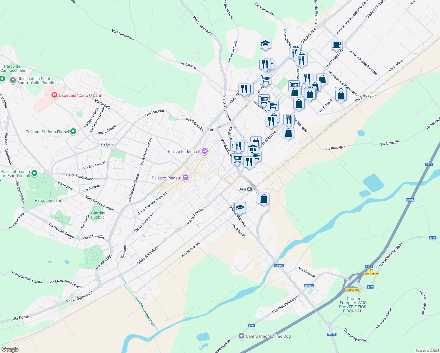 map of restaurants, bars, coffee shops, grocery stores, and more near 4 Via Carlo Rosselli in Jesi