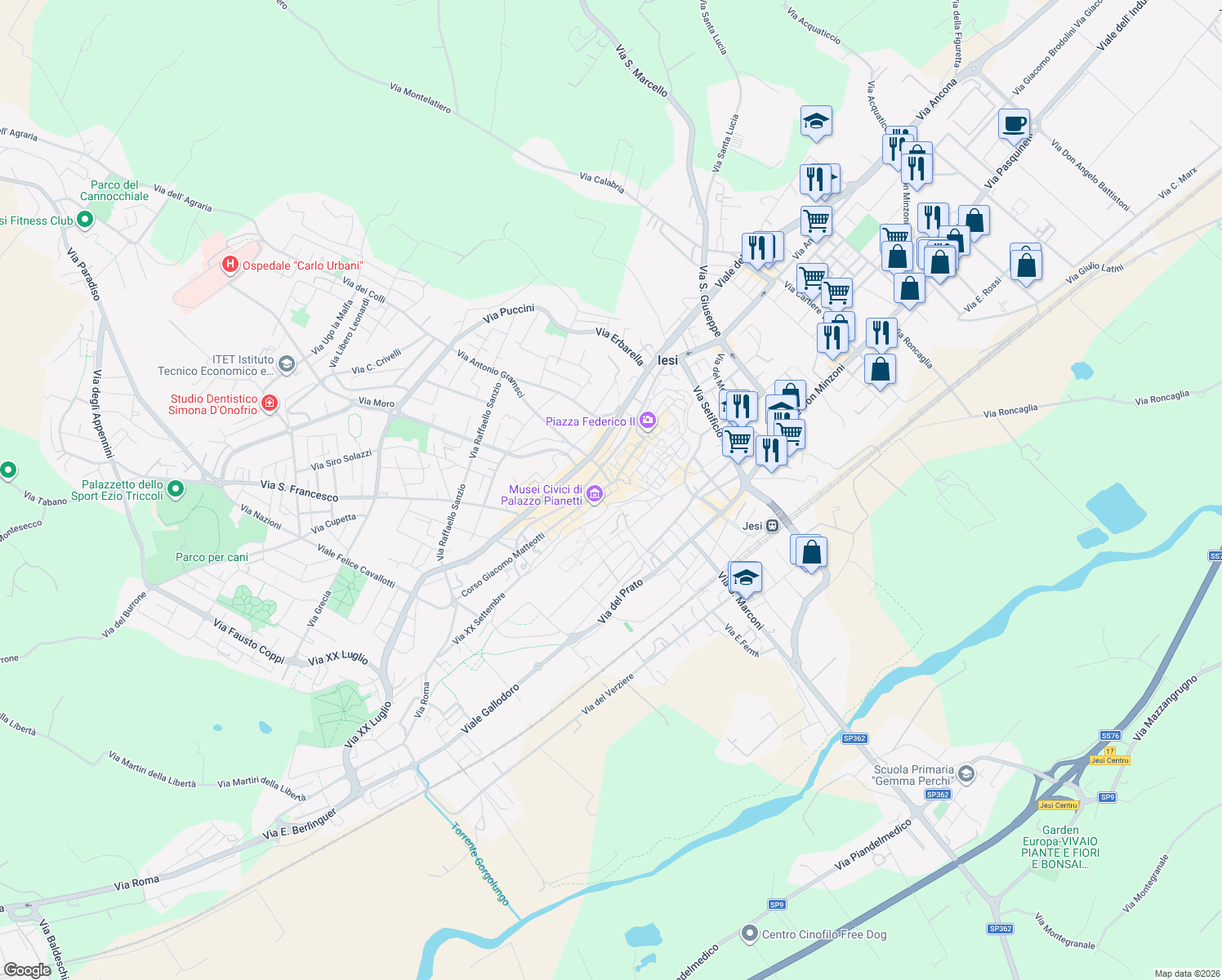map of restaurants, bars, coffee shops, grocery stores, and more near 14 Arco del Magistrato in Jesi