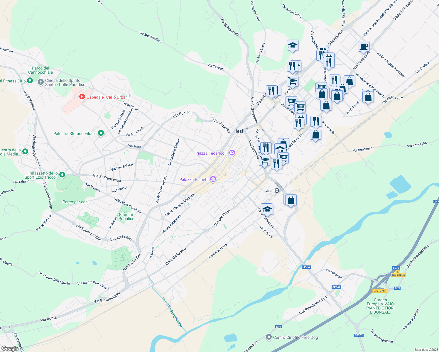 map of restaurants, bars, coffee shops, grocery stores, and more near 14 Arco del Magistrato in Jesi