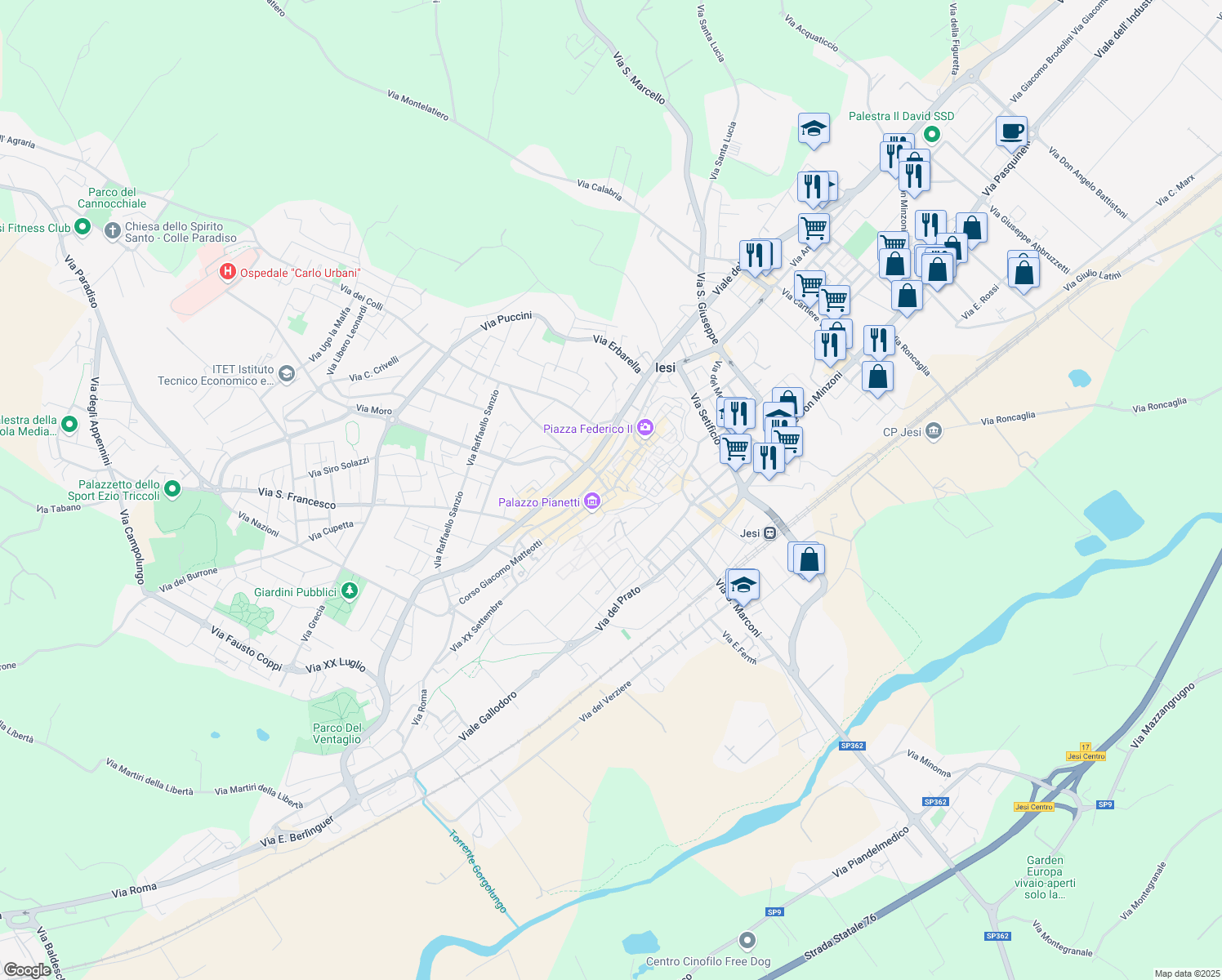 map of restaurants, bars, coffee shops, grocery stores, and more near 14 Arco del Magistrato in Jesi