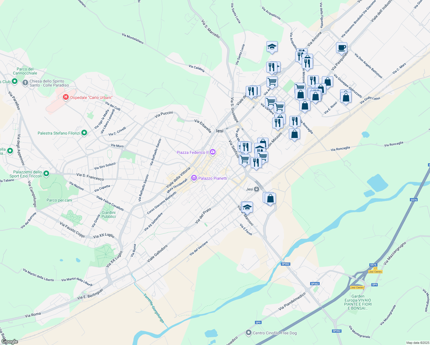 map of restaurants, bars, coffee shops, grocery stores, and more near 8 Piazza Angelo Colocci in Jesi