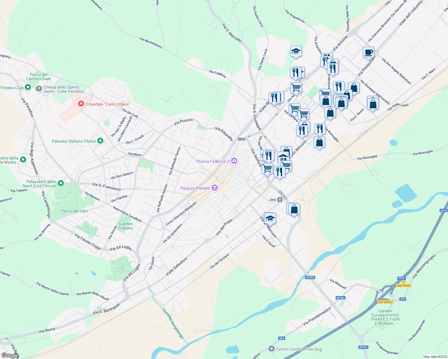 map of restaurants, bars, coffee shops, grocery stores, and more near 14 Arco del Magistrato in Jesi