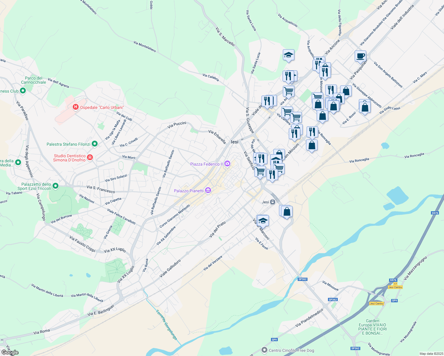 map of restaurants, bars, coffee shops, grocery stores, and more near 8 Piazza Angelo Colocci in Jesi
