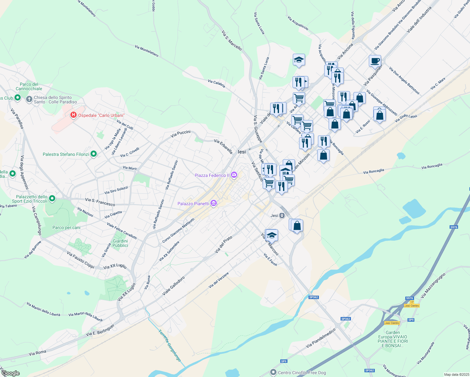 map of restaurants, bars, coffee shops, grocery stores, and more near 2B Piazza Federico II in Jesi