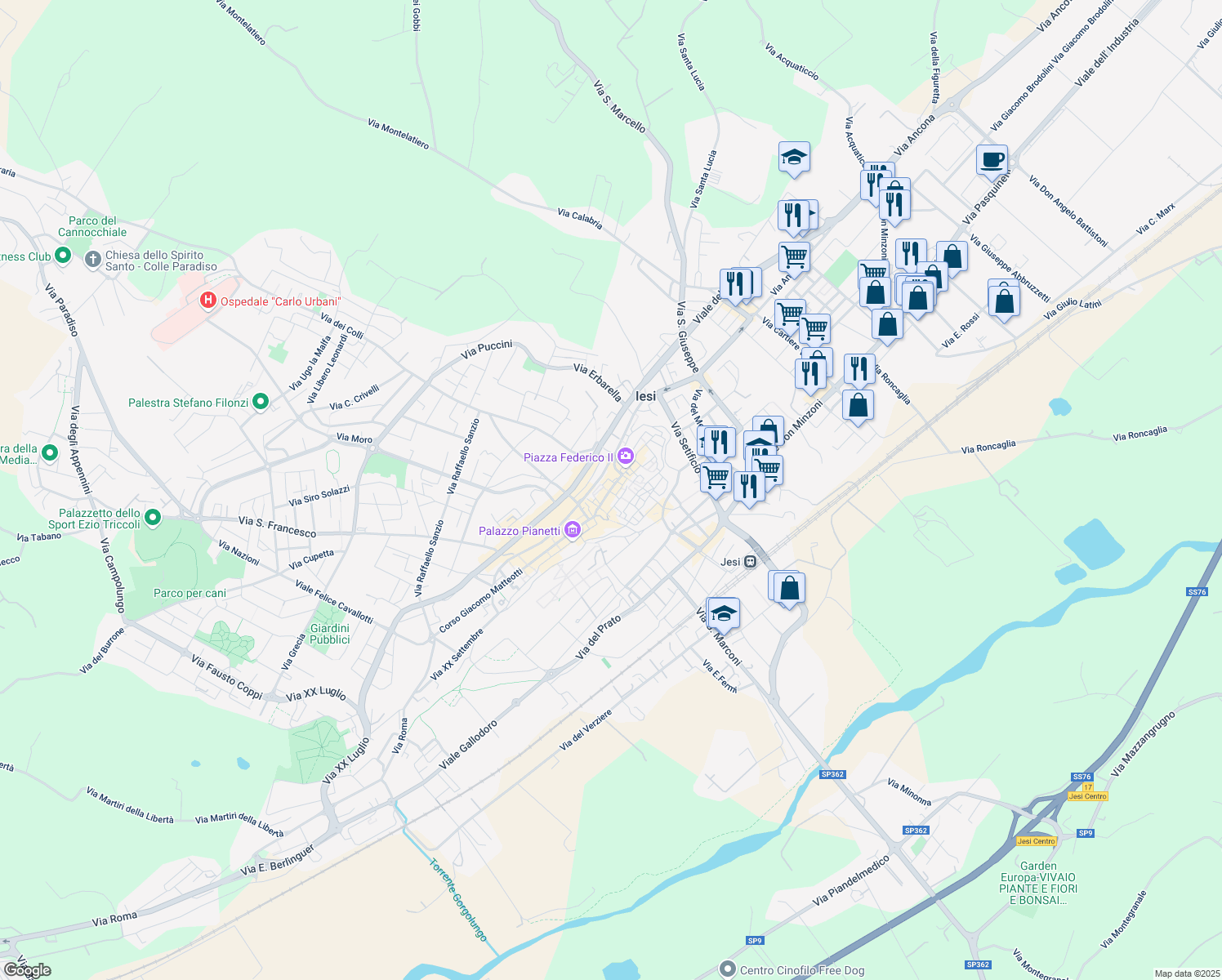 map of restaurants, bars, coffee shops, grocery stores, and more near 2B Piazza Federico II in Jesi