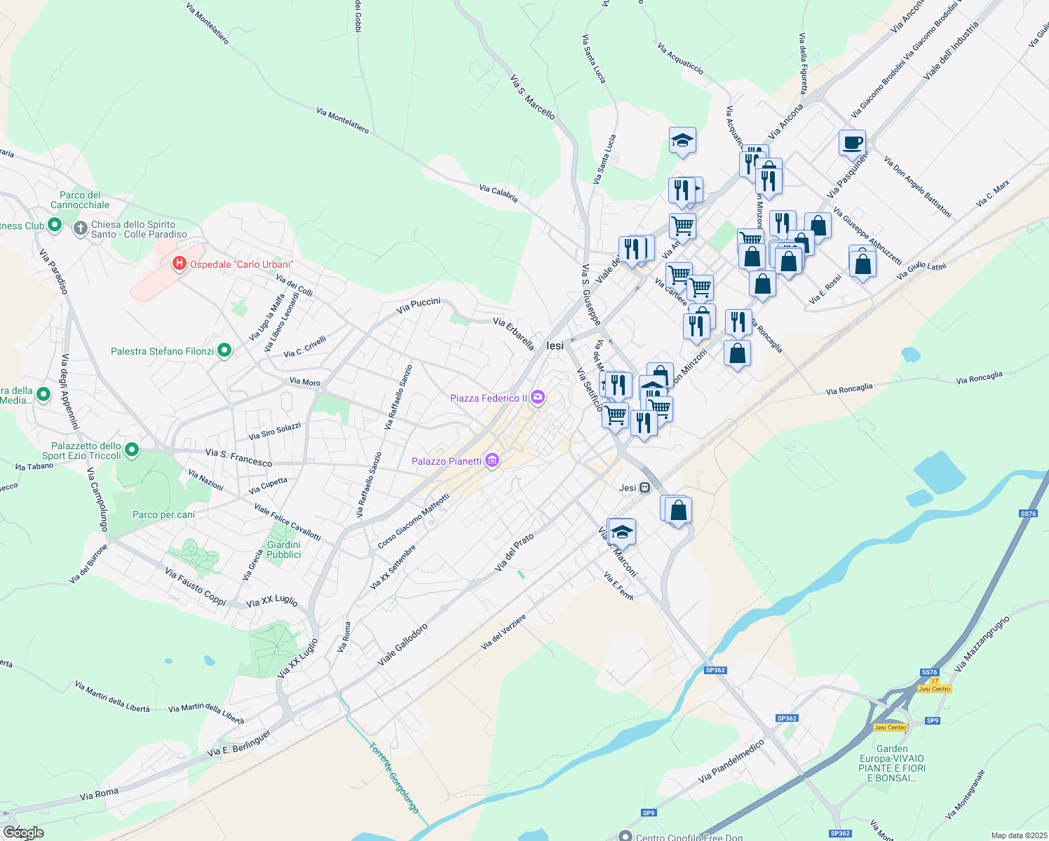map of restaurants, bars, coffee shops, grocery stores, and more near 2B Piazza Federico II in Jesi