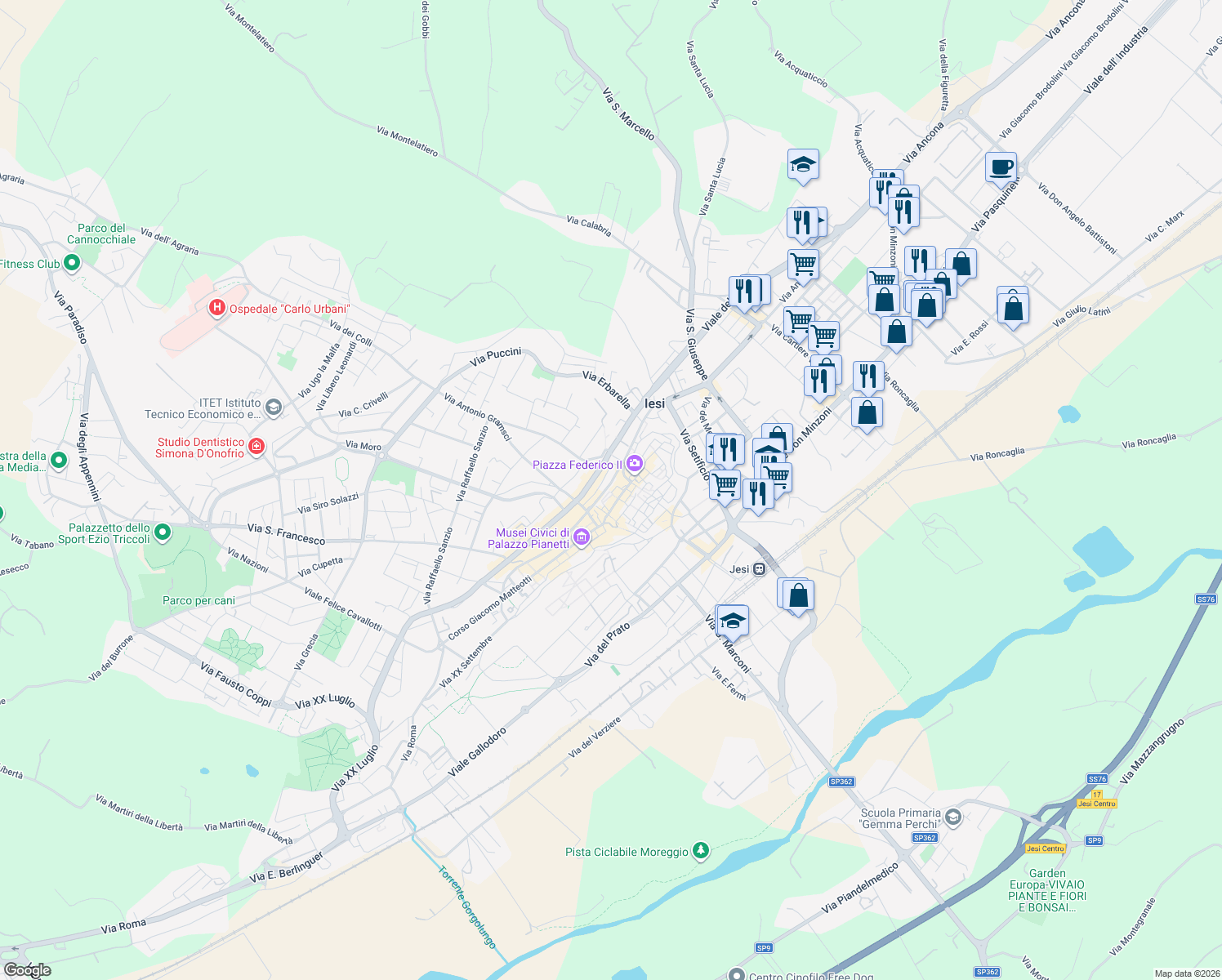 map of restaurants, bars, coffee shops, grocery stores, and more near 9 Via Nazario Sauro in Jesi