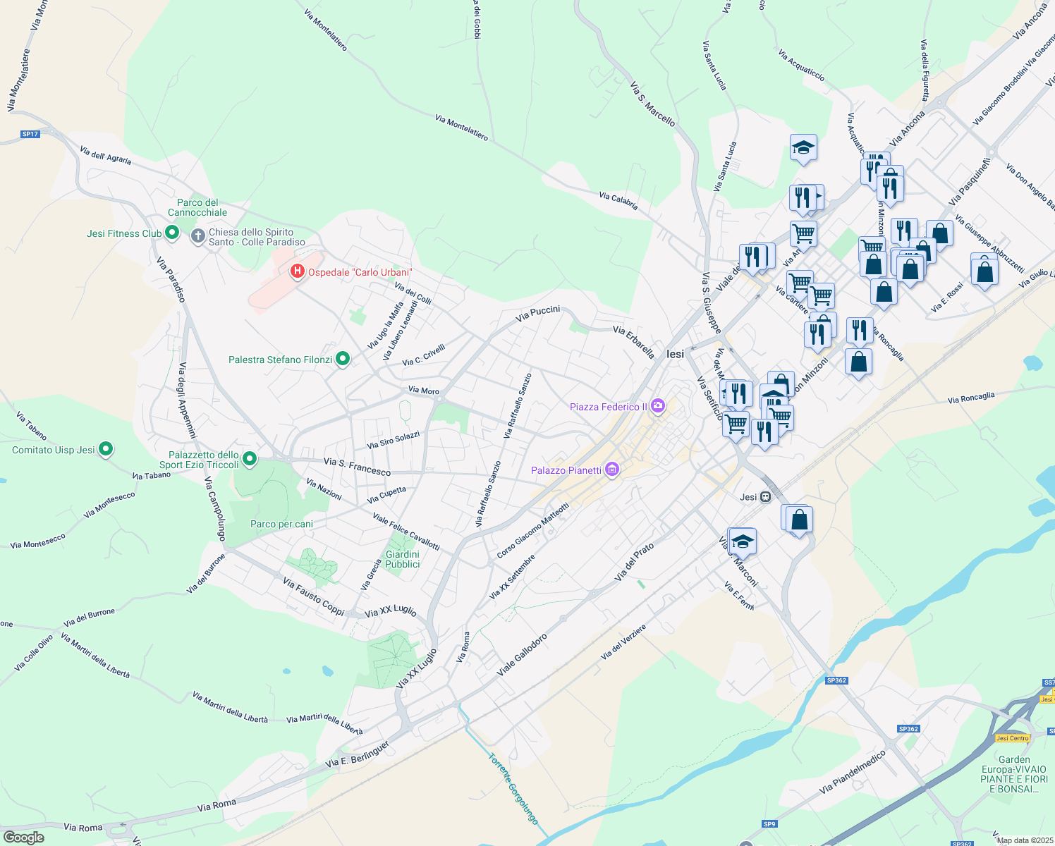 map of restaurants, bars, coffee shops, grocery stores, and more near 5 Via Magini Coletti in Jesi