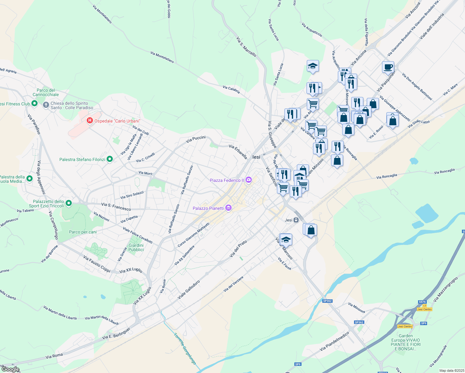 map of restaurants, bars, coffee shops, grocery stores, and more near 9 Via Nazario Sauro in Jesi