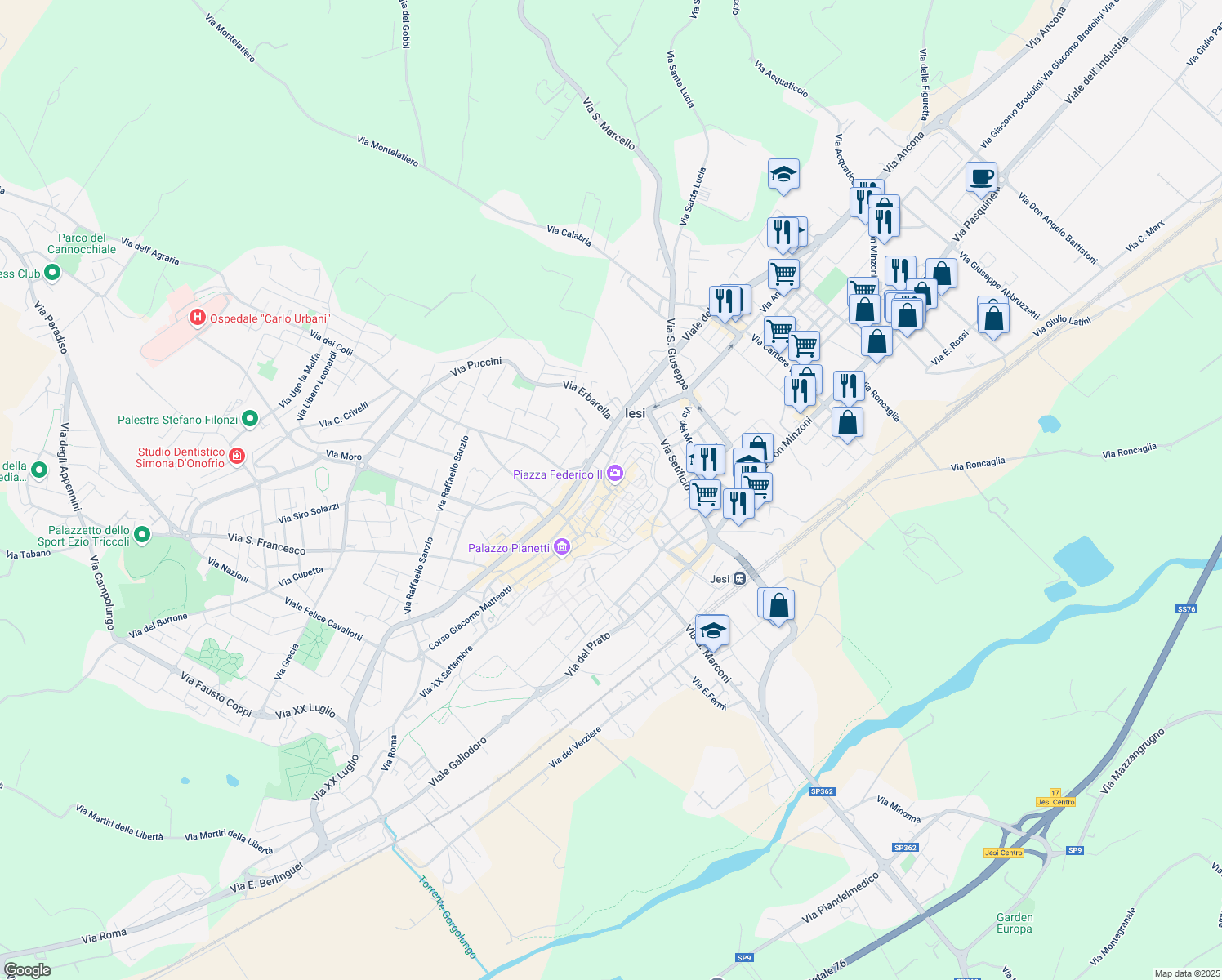 map of restaurants, bars, coffee shops, grocery stores, and more near 2B Piazza Federico II in Jesi