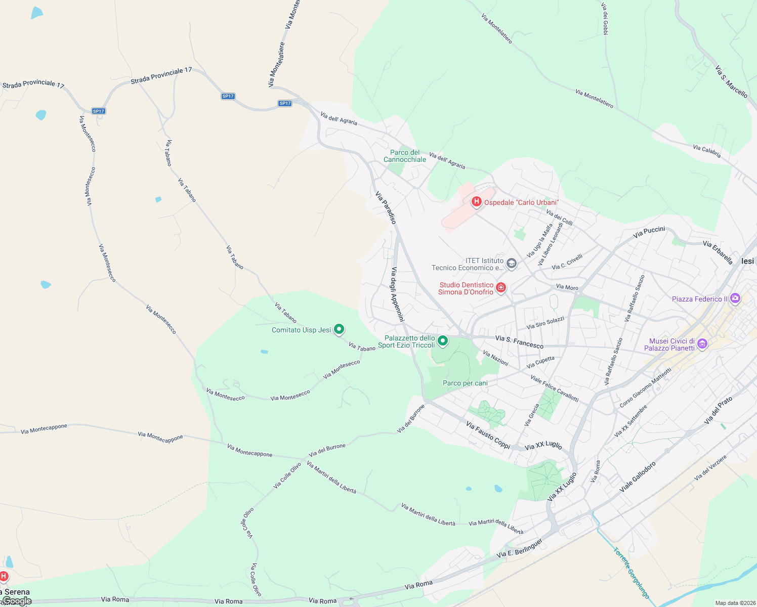 map of restaurants, bars, coffee shops, grocery stores, and more near 15 Via Gola della Rossa in Jesi