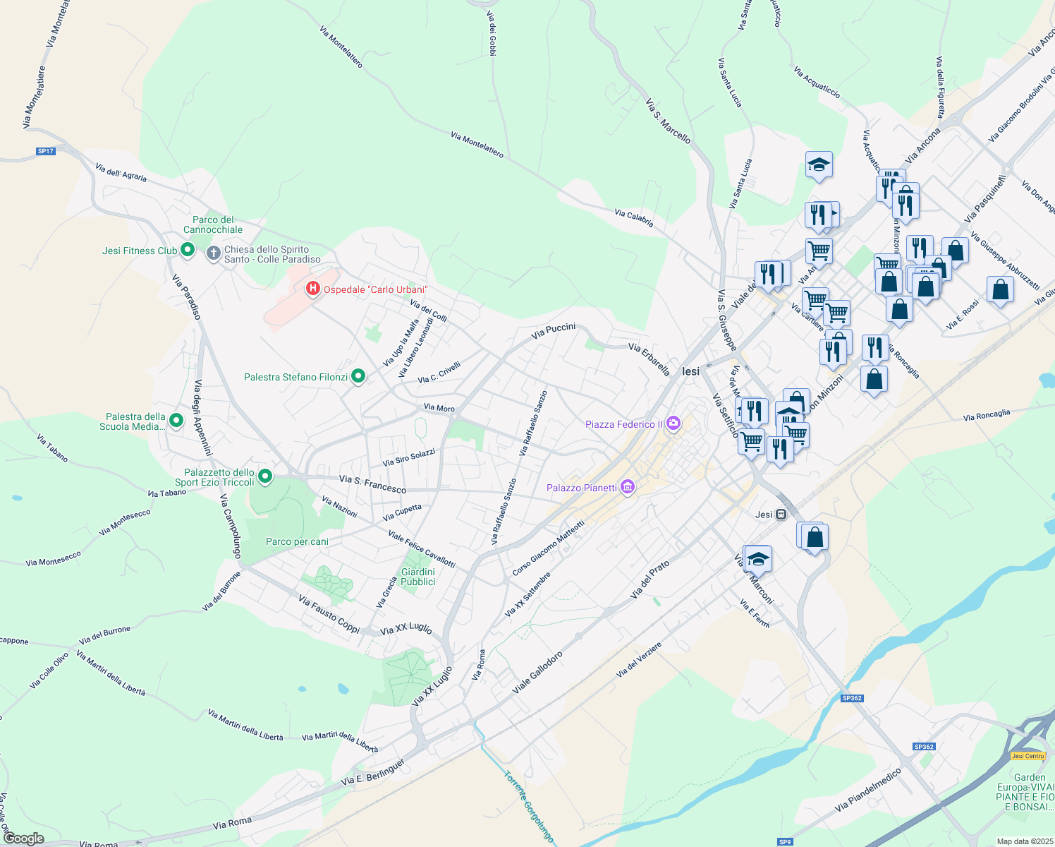 map of restaurants, bars, coffee shops, grocery stores, and more near 8 Via Lorenzo Lotto in Jesi
