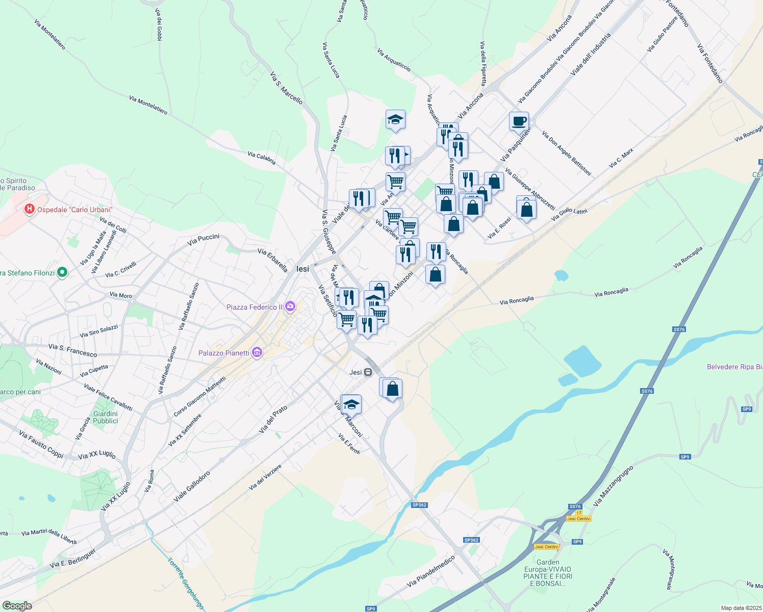 map of restaurants, bars, coffee shops, grocery stores, and more near 5 Viale Don Giovanni Minzoni in Jesi