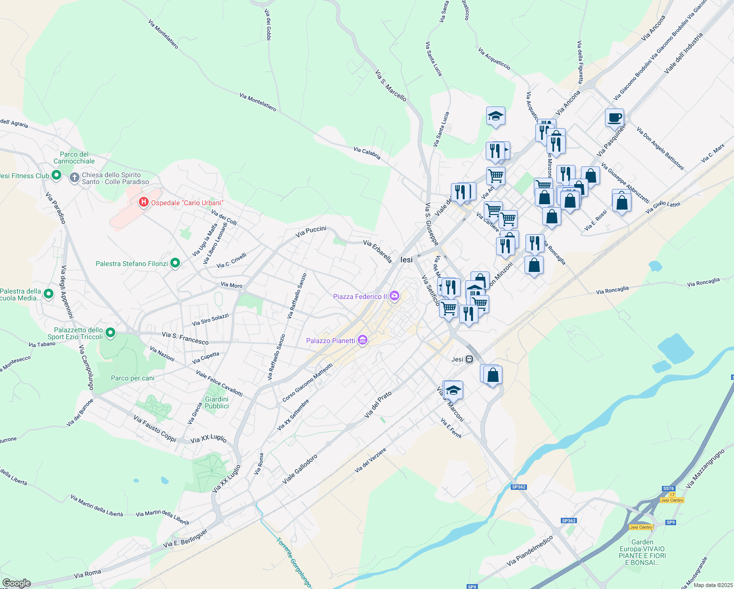 map of restaurants, bars, coffee shops, grocery stores, and more near 4BIS Costa San Marco in Jesi