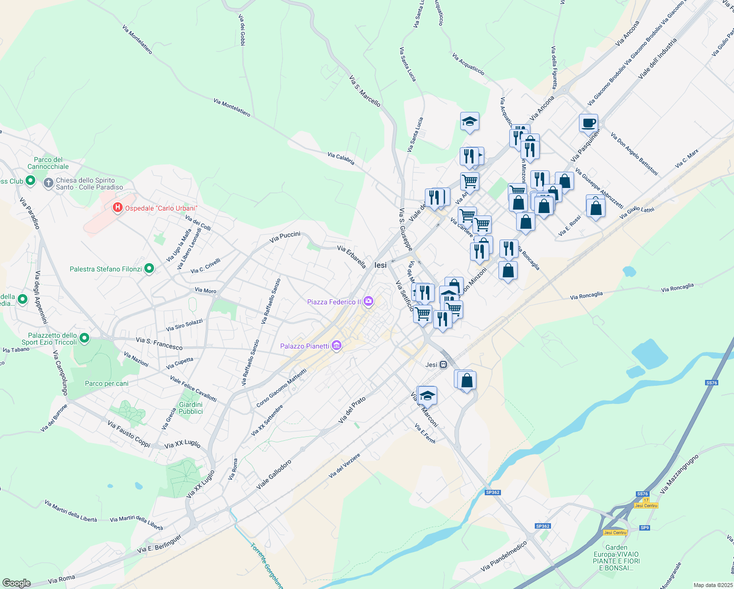map of restaurants, bars, coffee shops, grocery stores, and more near 1 Via Marsala in Jesi